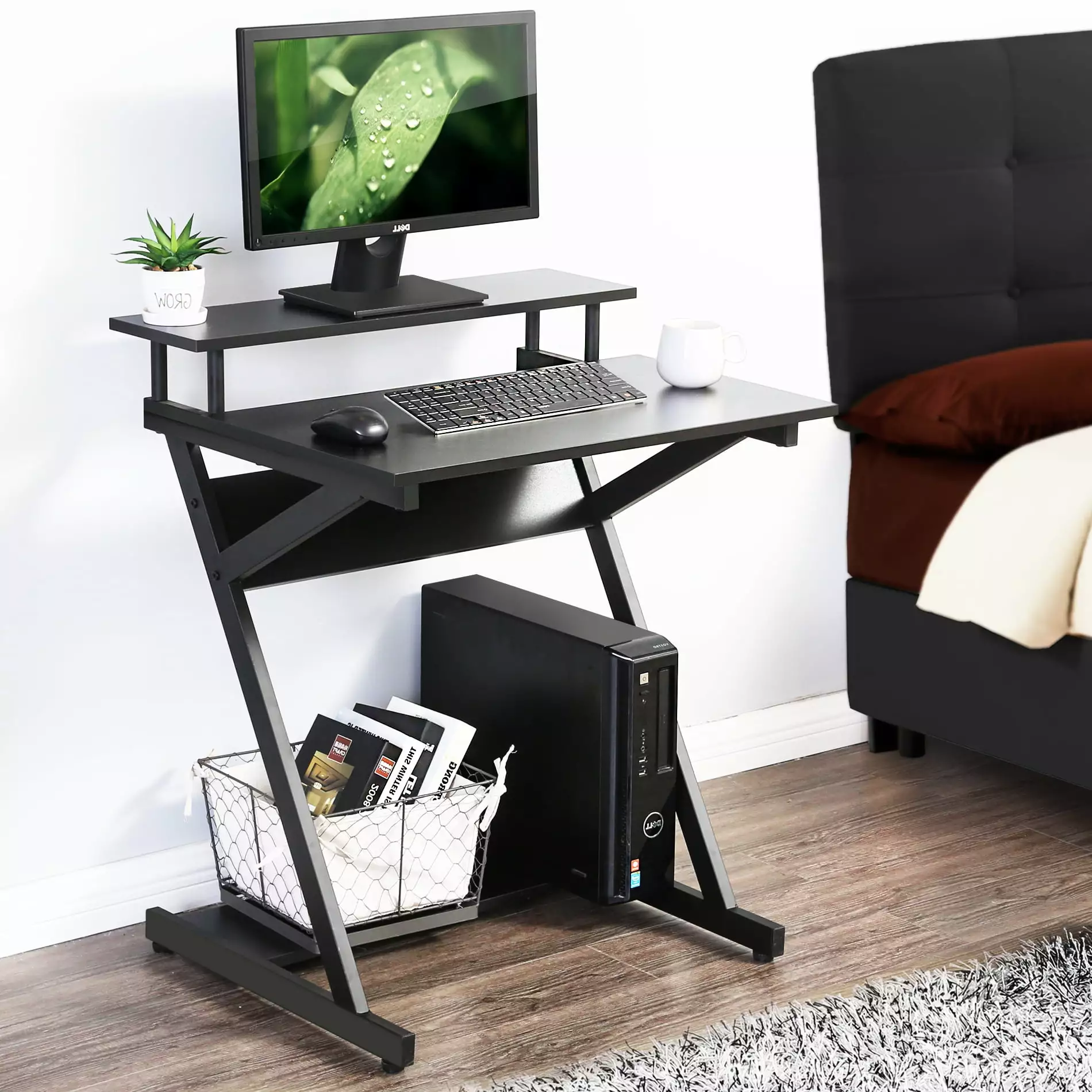 Computer Desk Small Space 27-Inch Study Desk Monitor Shelf Compact Home Office Desk Homooi