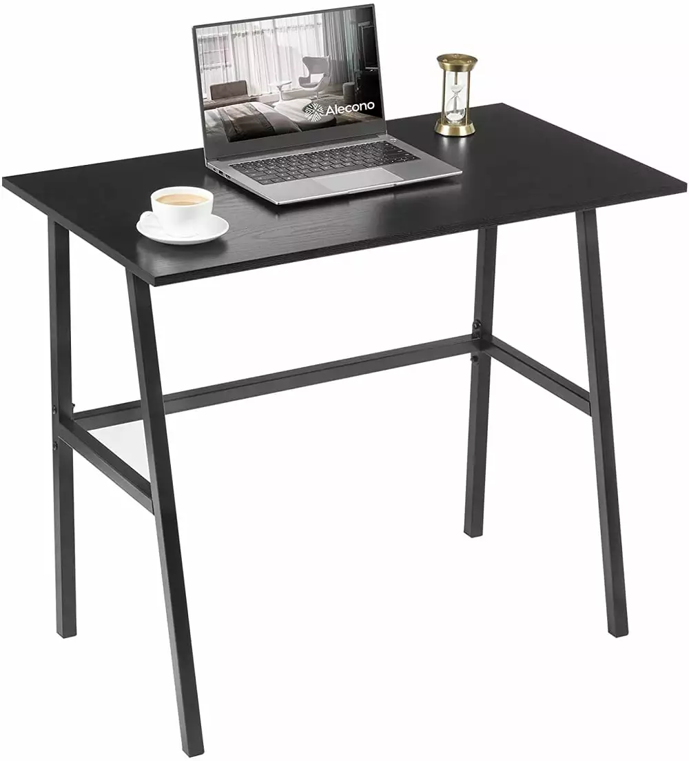 Modern Small Computer Desk Black Metal Frame Compact Spaces Mattress Furniture Supply LLC