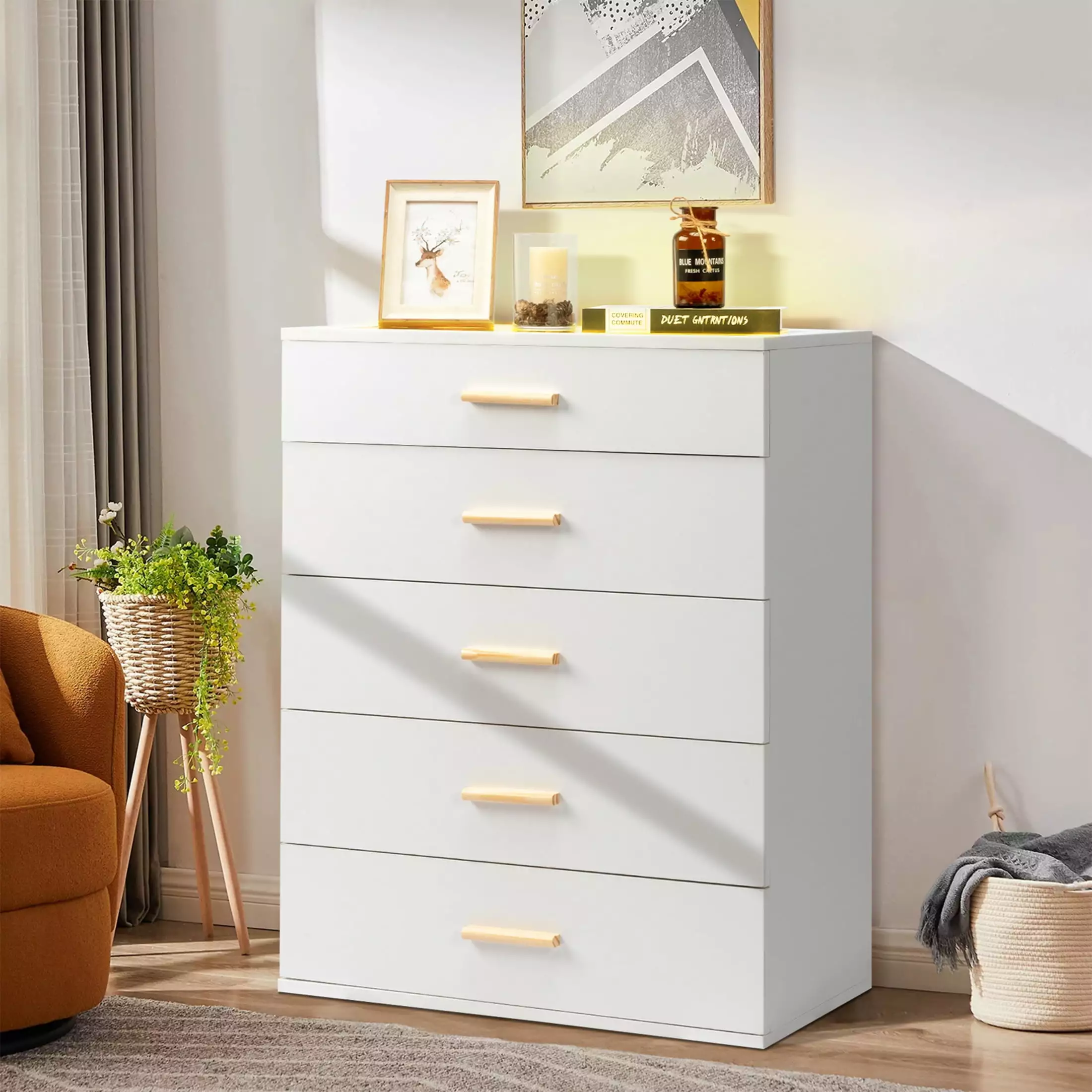 HSUNNS White 5 Drawer Dresser Bedroom Jewelry Arranger Remote Control RGB Light