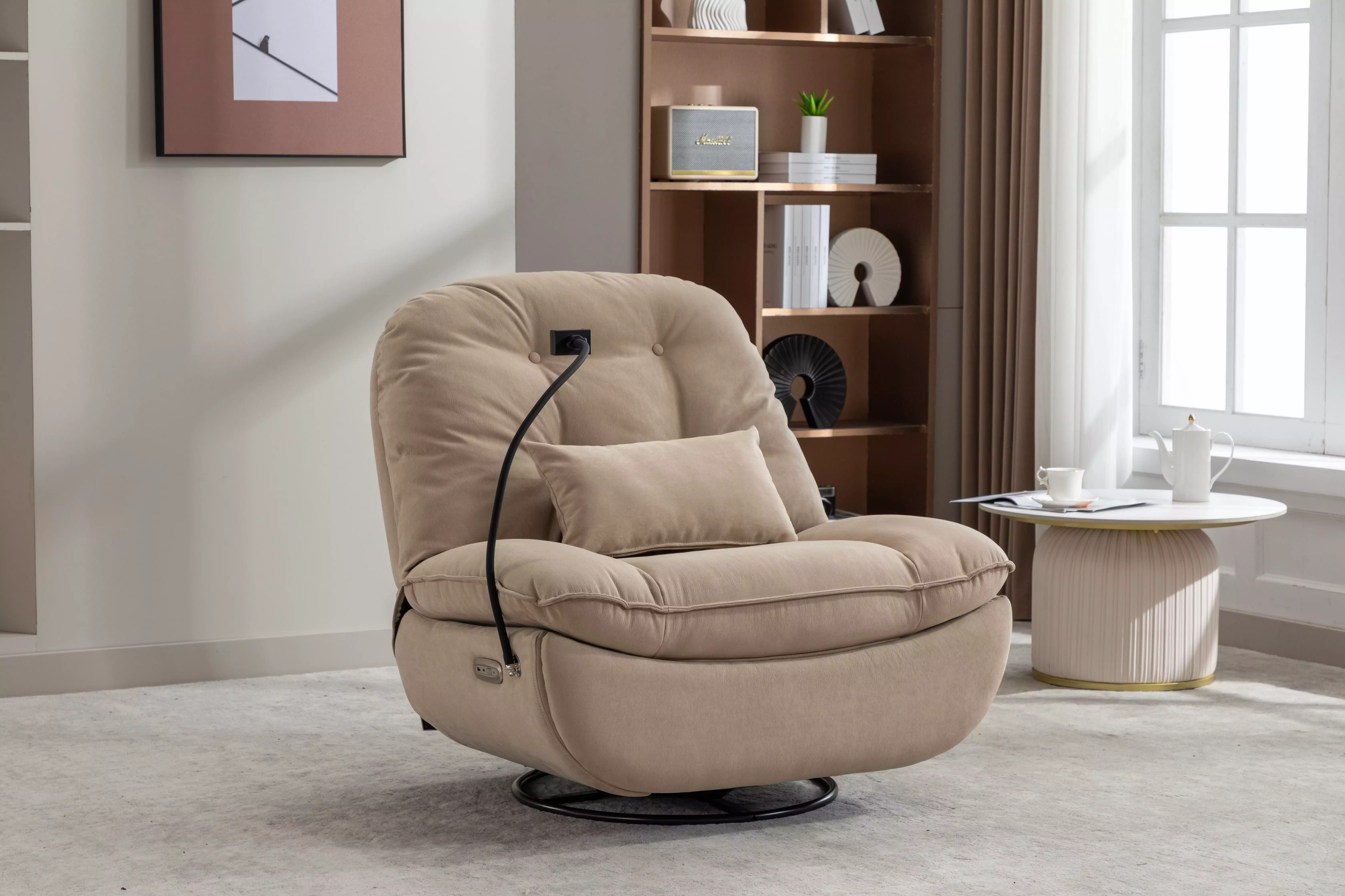 Smart 270° Swivel Power Recliner Bluetooth Music Player USB Ports Voice Control Ikuby