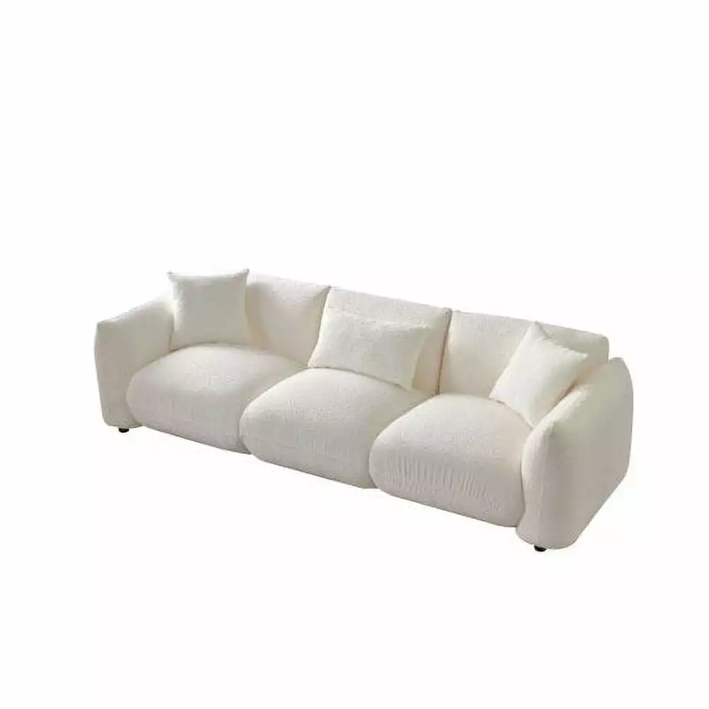 Modern 3-Seater Beige Sofa Couch Pillows Living Room or Office Triple Tree