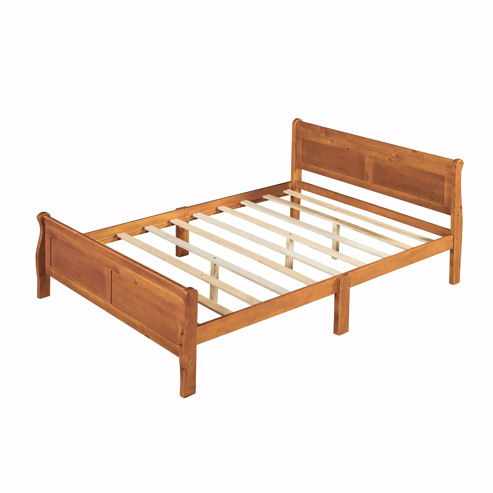 BTMWAY Full Size Wood Platform Bed Solid Wood Frame Headboard Footboard 275lbs Capacity No Box Spring Oak