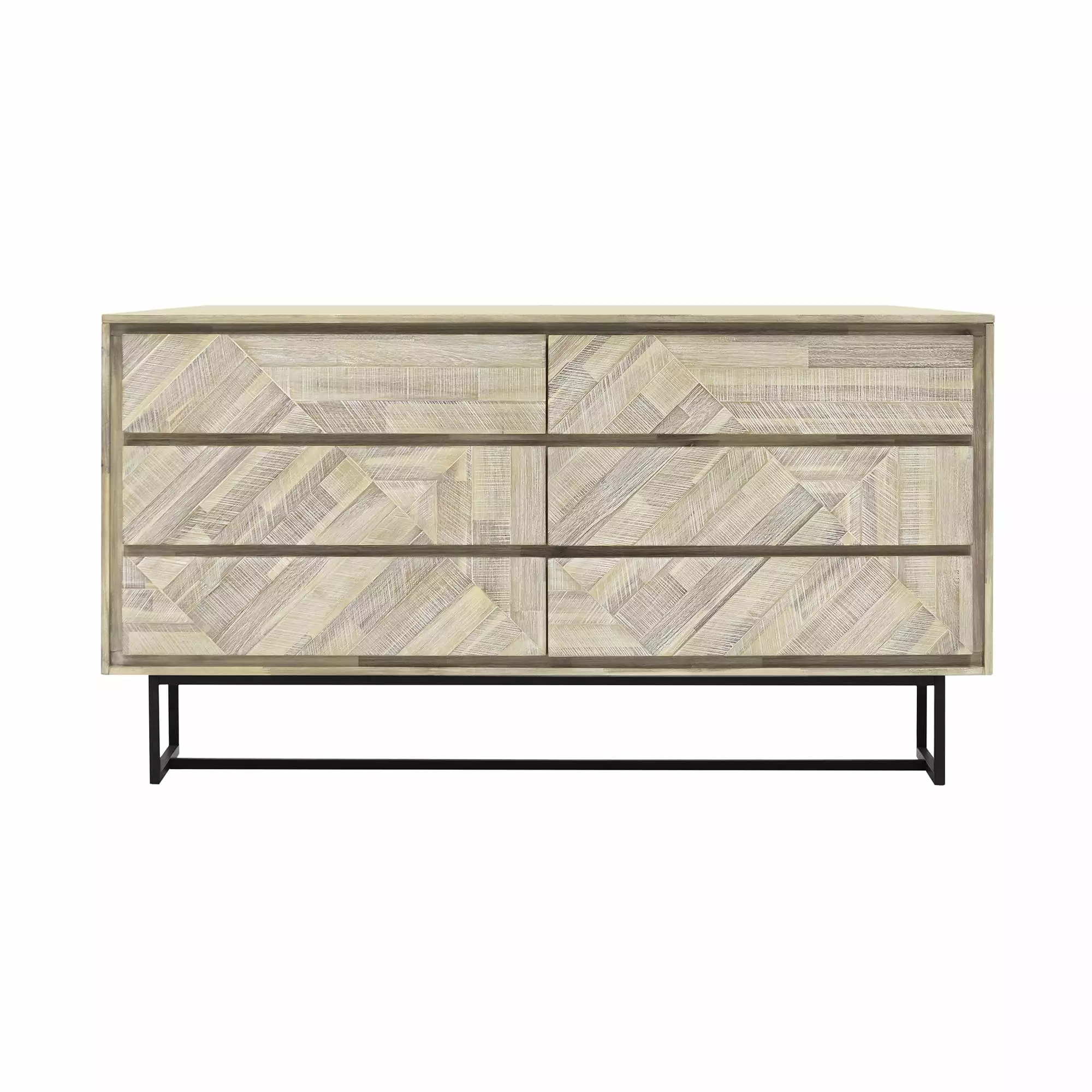 Armen Living Peridot 6-Drawer Solid Wood Double Dresser Natural Acacia Black