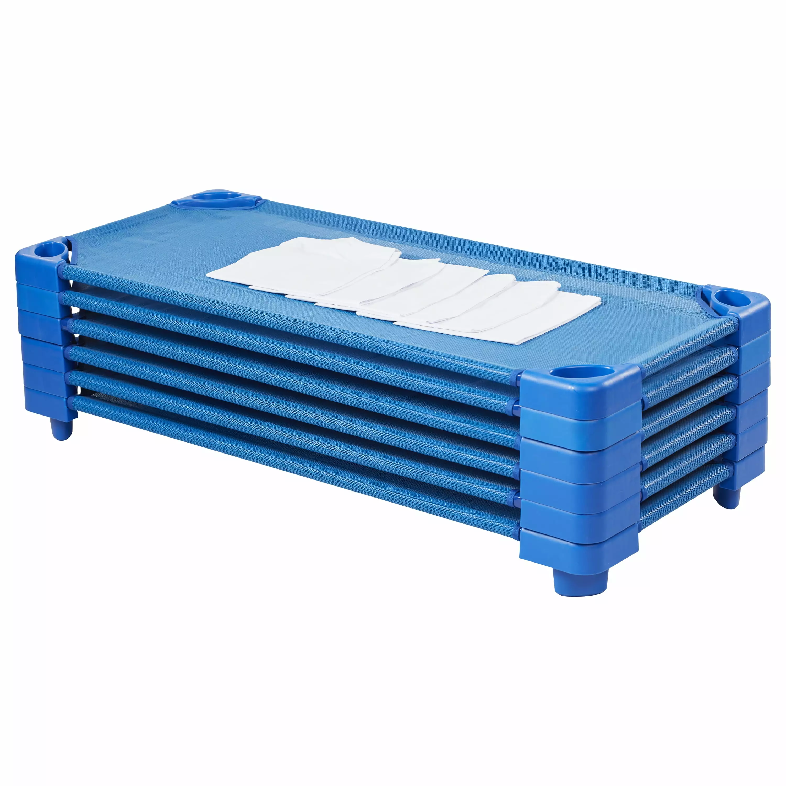 ECR4Kids Stackable Kiddie Cot Sheet Standard Size Blue 6-Pack Daycare Sleeping Solution