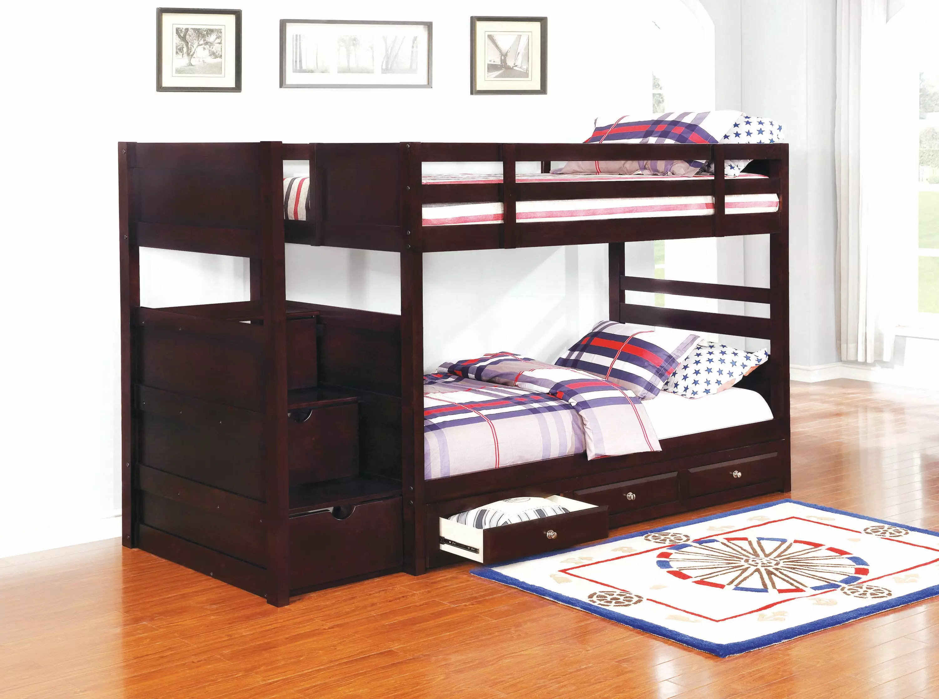 Elliott Twin Over Twin Stairway Bunk Bed Cappuccino Kids Teens Safe Bedroom Furniture Coaster Company
