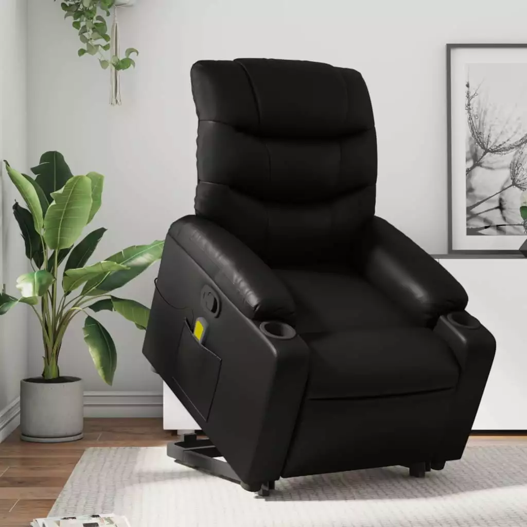 vidaXL Stand Up Massage Recliner Chair Black Faux Leather Living Room Chair