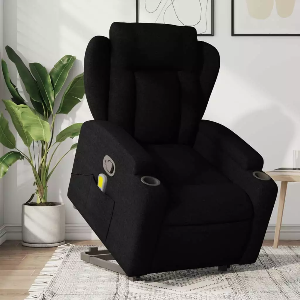 vidaXL Stand Up Massage Recliner Chair Black Fabric