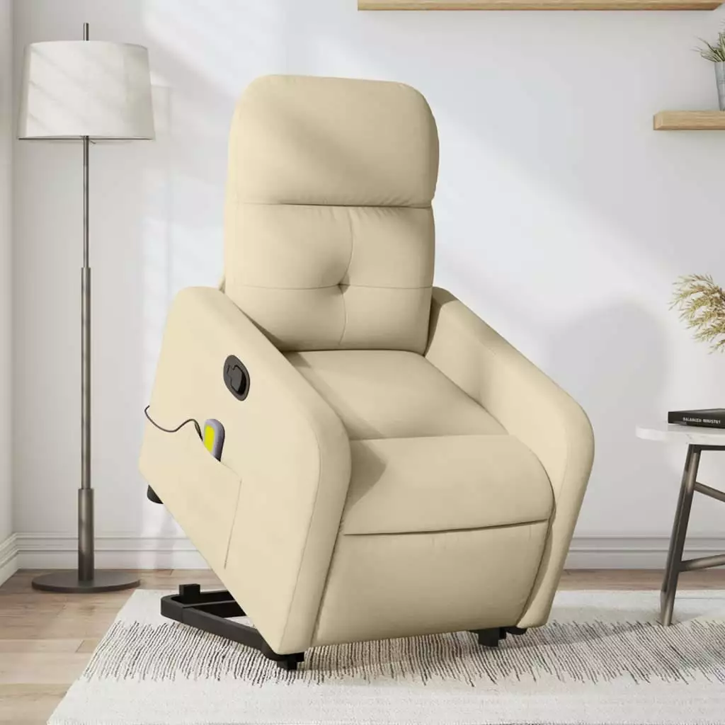 vidaXL Stand Up Massage Recliner Chair Cream Fabric Remote Control