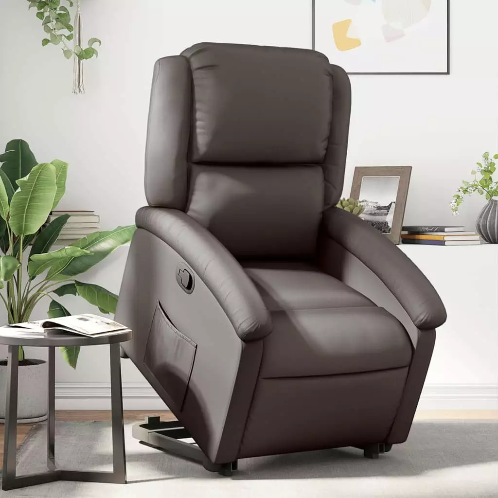 vidaXL Stand Up Recliner Chair Dark Brown Real Leather
