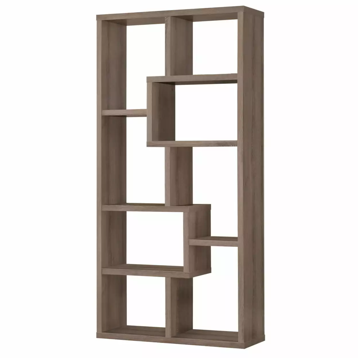 Theo 10-Shelf Bookcase Weathered Grey Modern Industrial Storage Unit Coaster Company