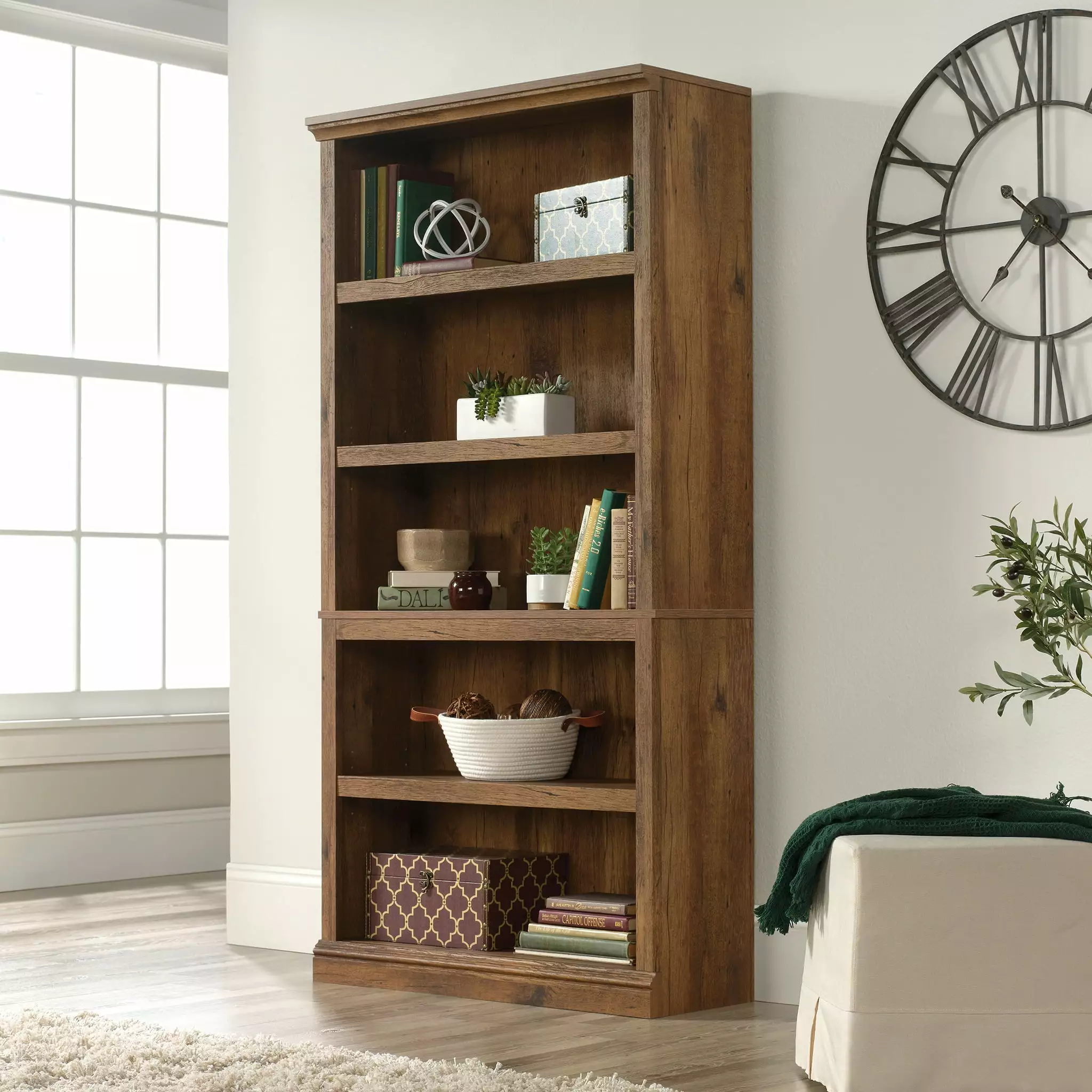 Sauder 5-Shelf Bookcase Vintage Oak Finish