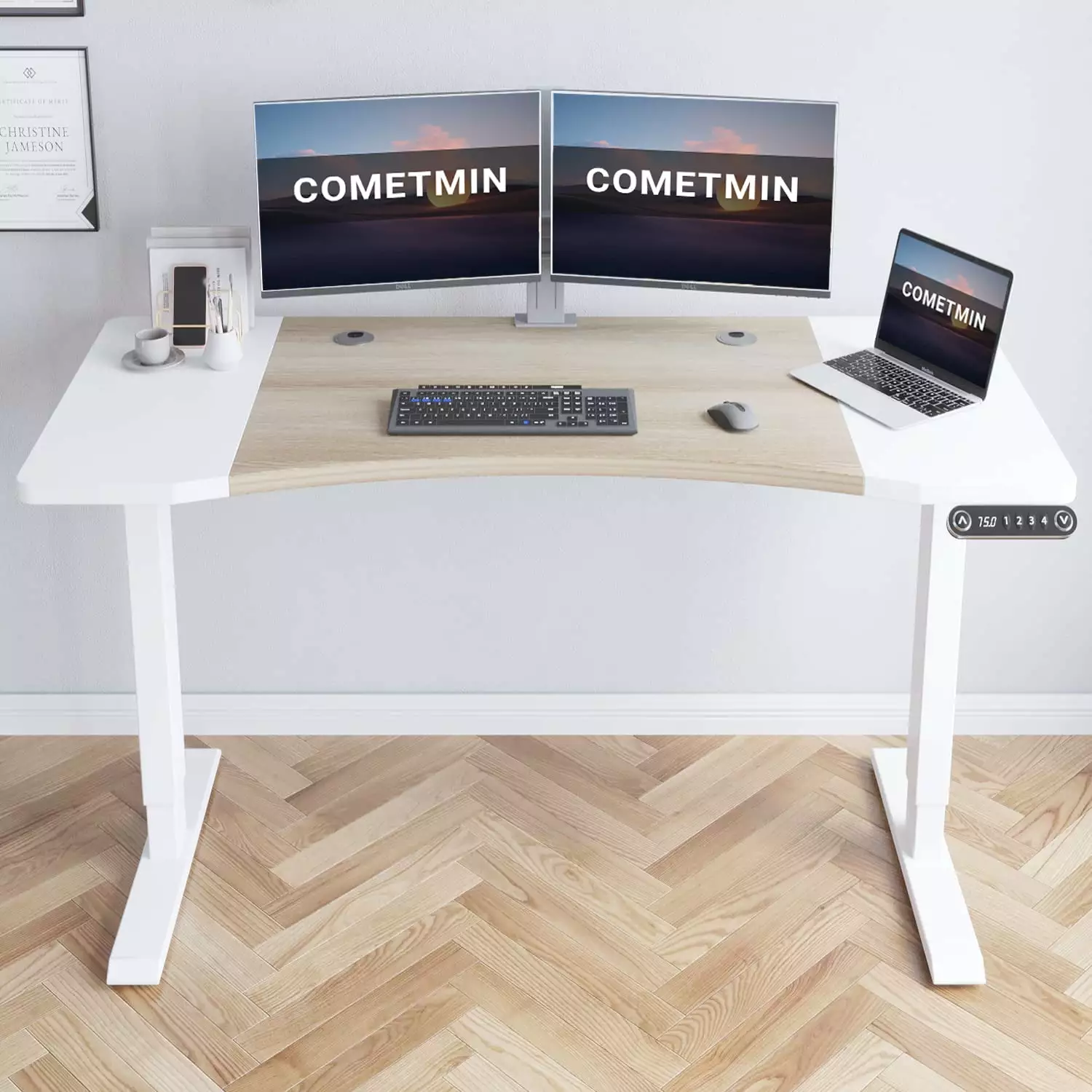 Dual Motor Height Adjustable Standing Desk - 63 x 30 Inch Sit Stand Desk 265 lb Capacity Cometmin
