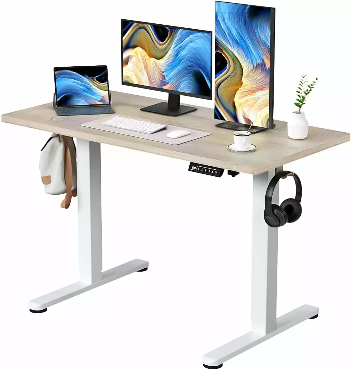 Electric Standing Desk 48 x 24 Inches Adjustable Height Desk Sit Stand Up Desk Oak Wood Grain JYLH JOYSEEKER