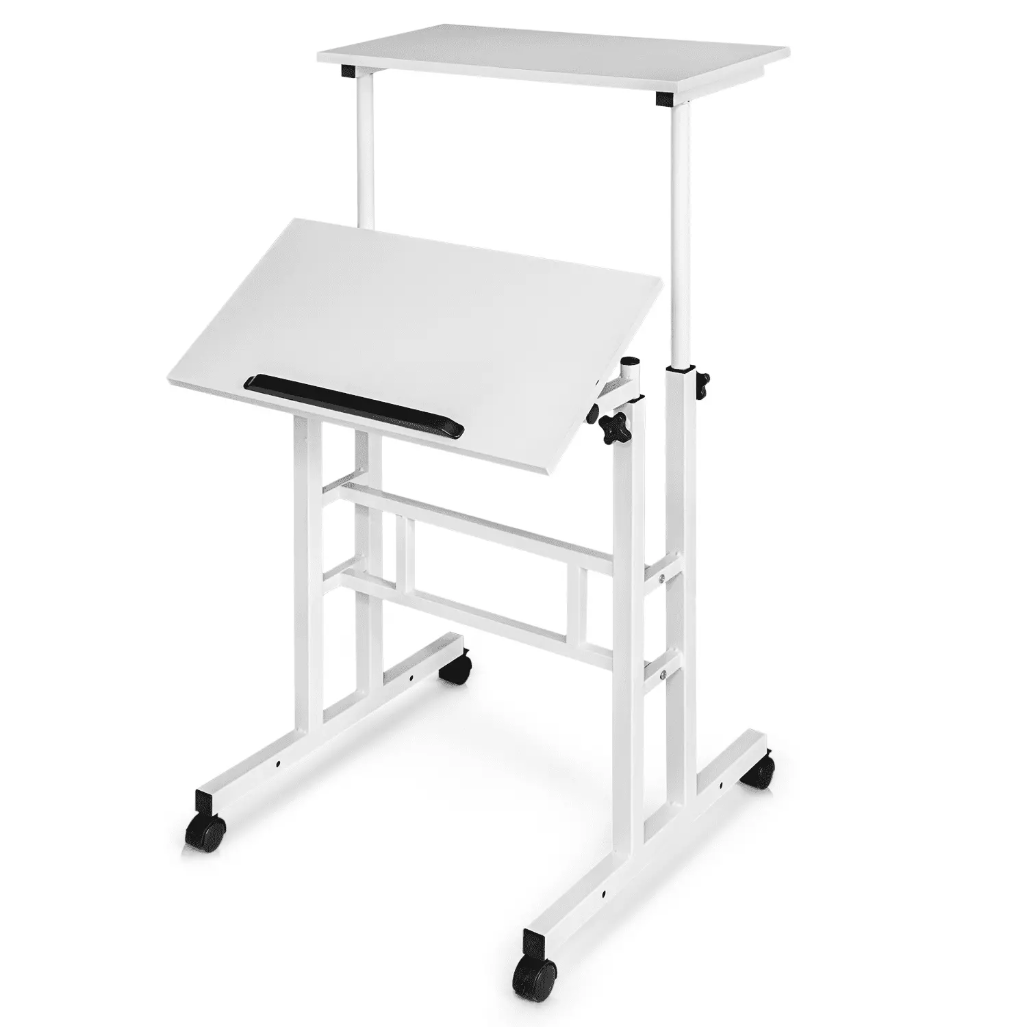 MoNiBloom Mobile Standing Desk Adjustable Rolling Computer Table Wheels White Portable