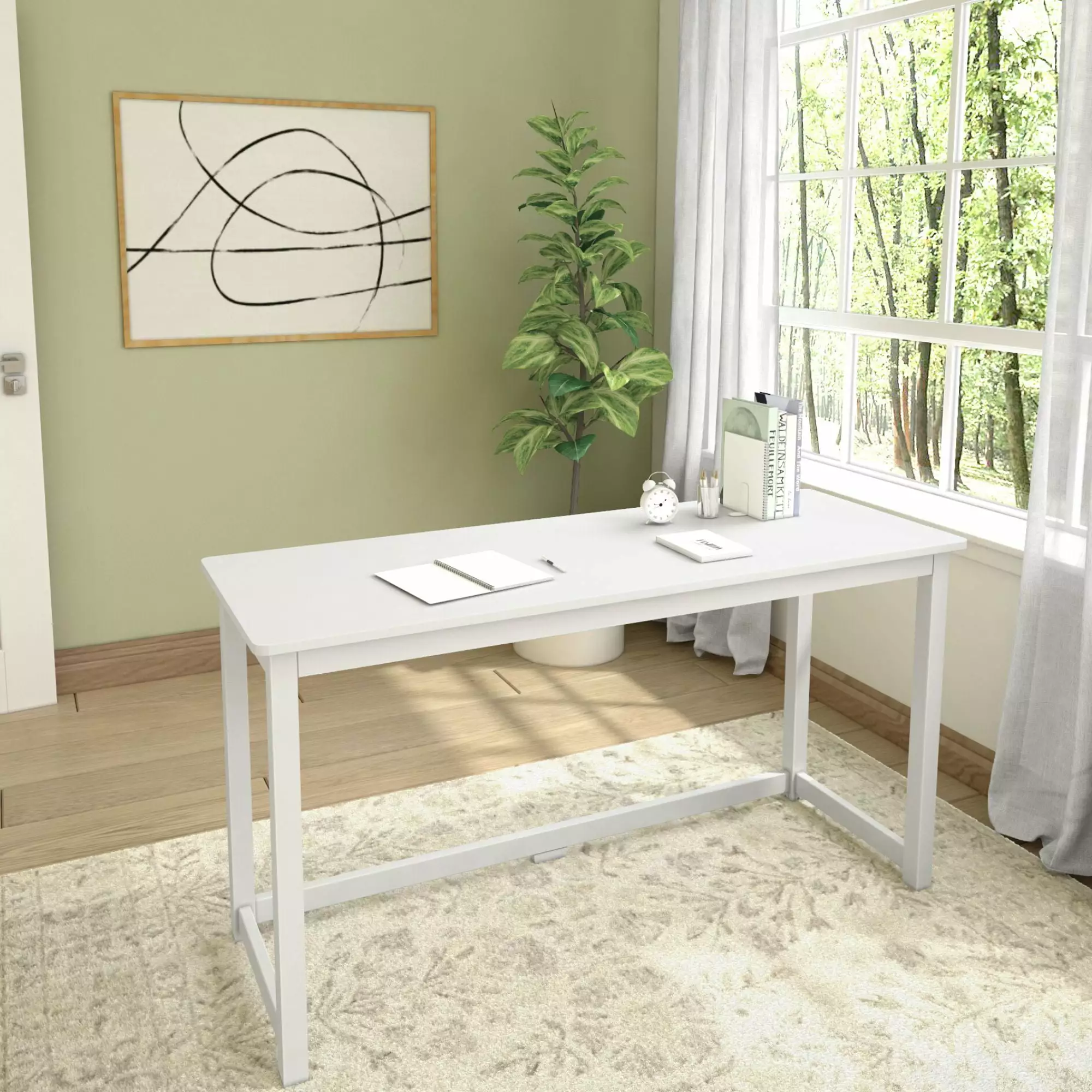 Plank+Beam 55 Inch White Wooden Standing Desk Computer Gaming and Study Plank Beam