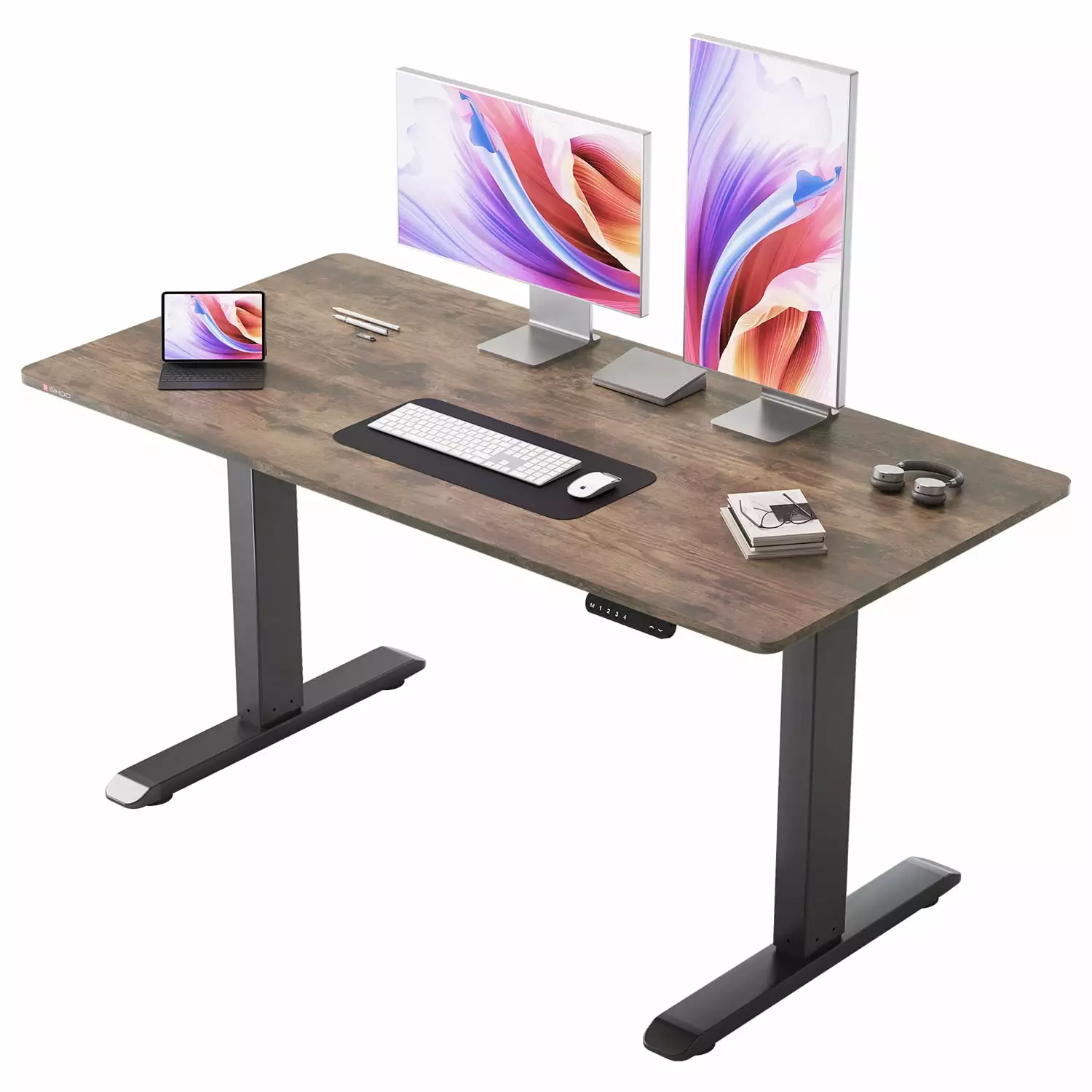 SIHOO Standing Desk Electric Height-Adjustable Desk 55x28 Inch Black Leg Walnut Brown Board