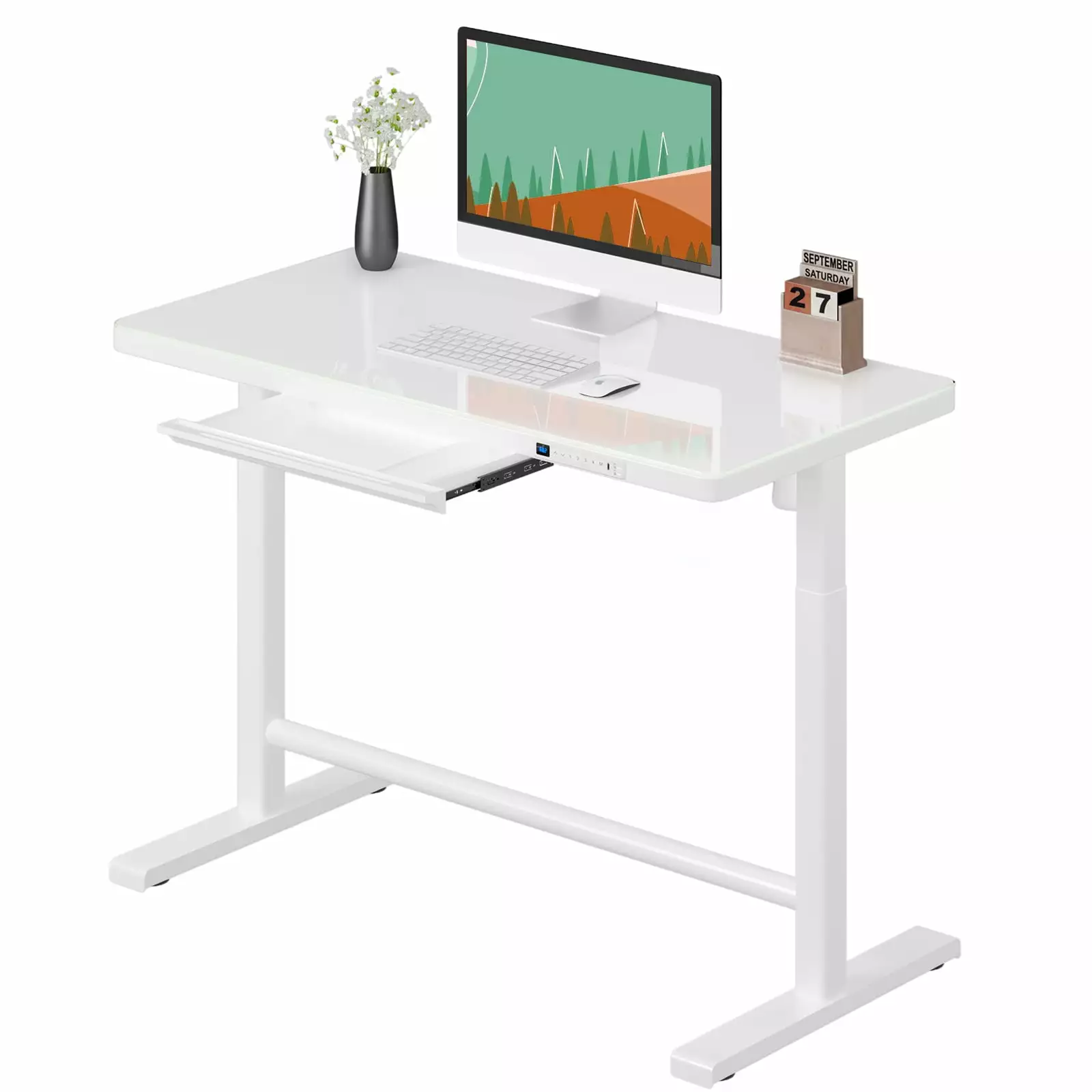 Urban Deco Electric Standing Desk Drawer 45x24 Inch Adjustable Height USB Port