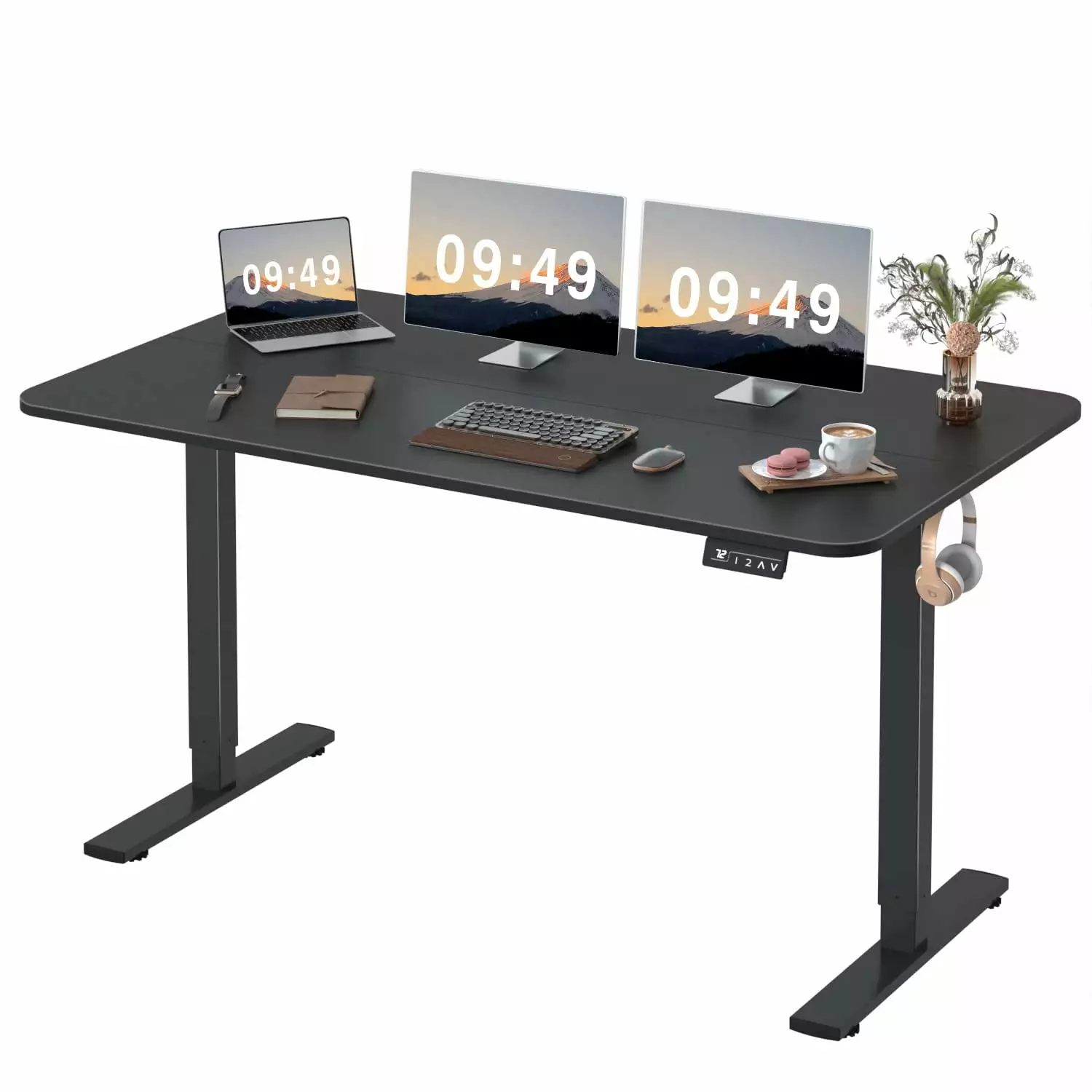 Electric Height Adjustable Standing Desk 55 x 24 Inches Memory Preset Black YOYO