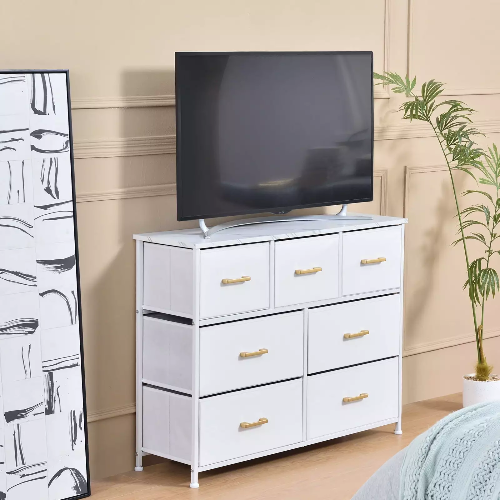Bigroof Luxury 7-Drawer Steel Frame Clothes Storage Dresser Modern Chest Bedroom Living Room