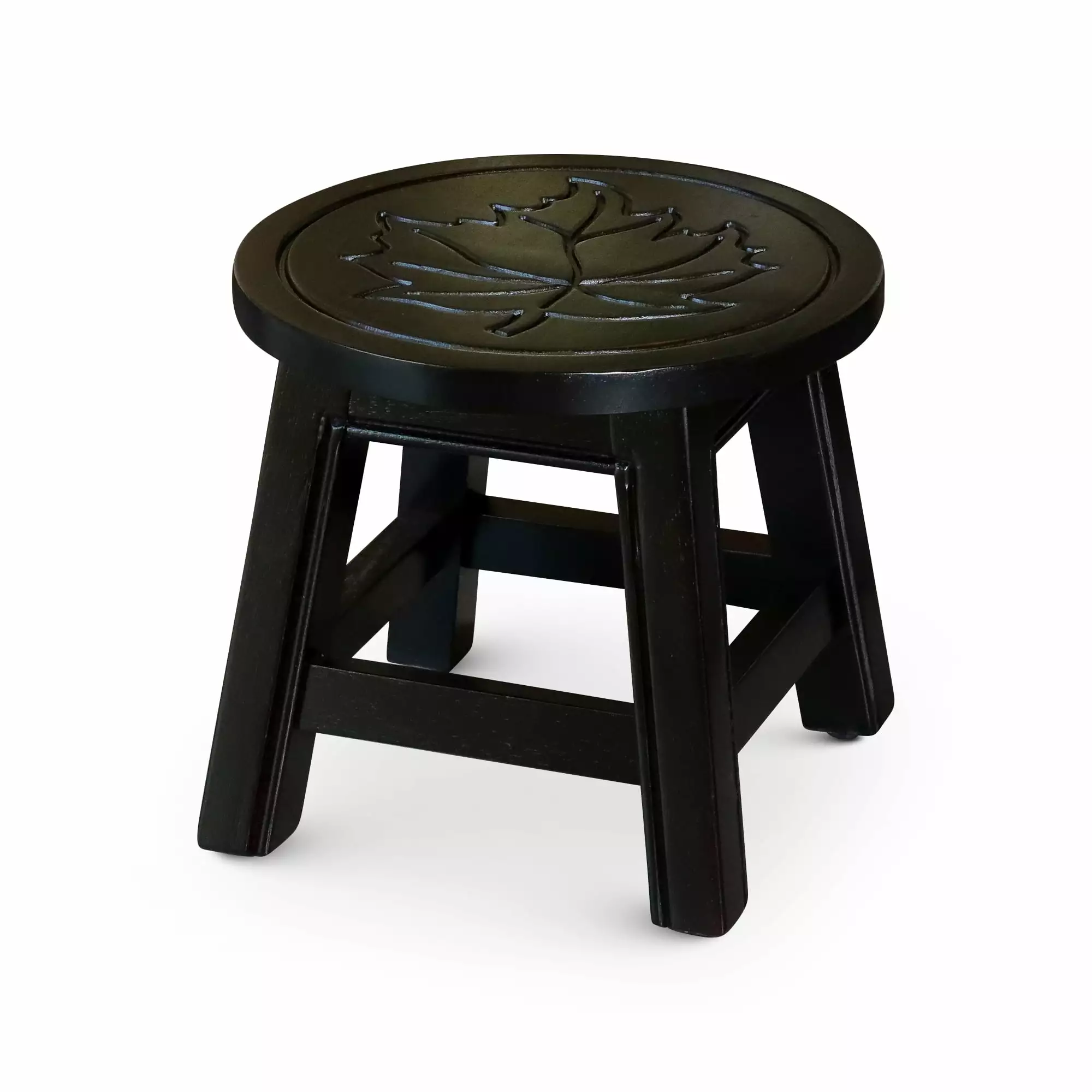 DTY Indoor Maple Leaf Carved Wooden Step Stool - Espresso - Decorative and Functional