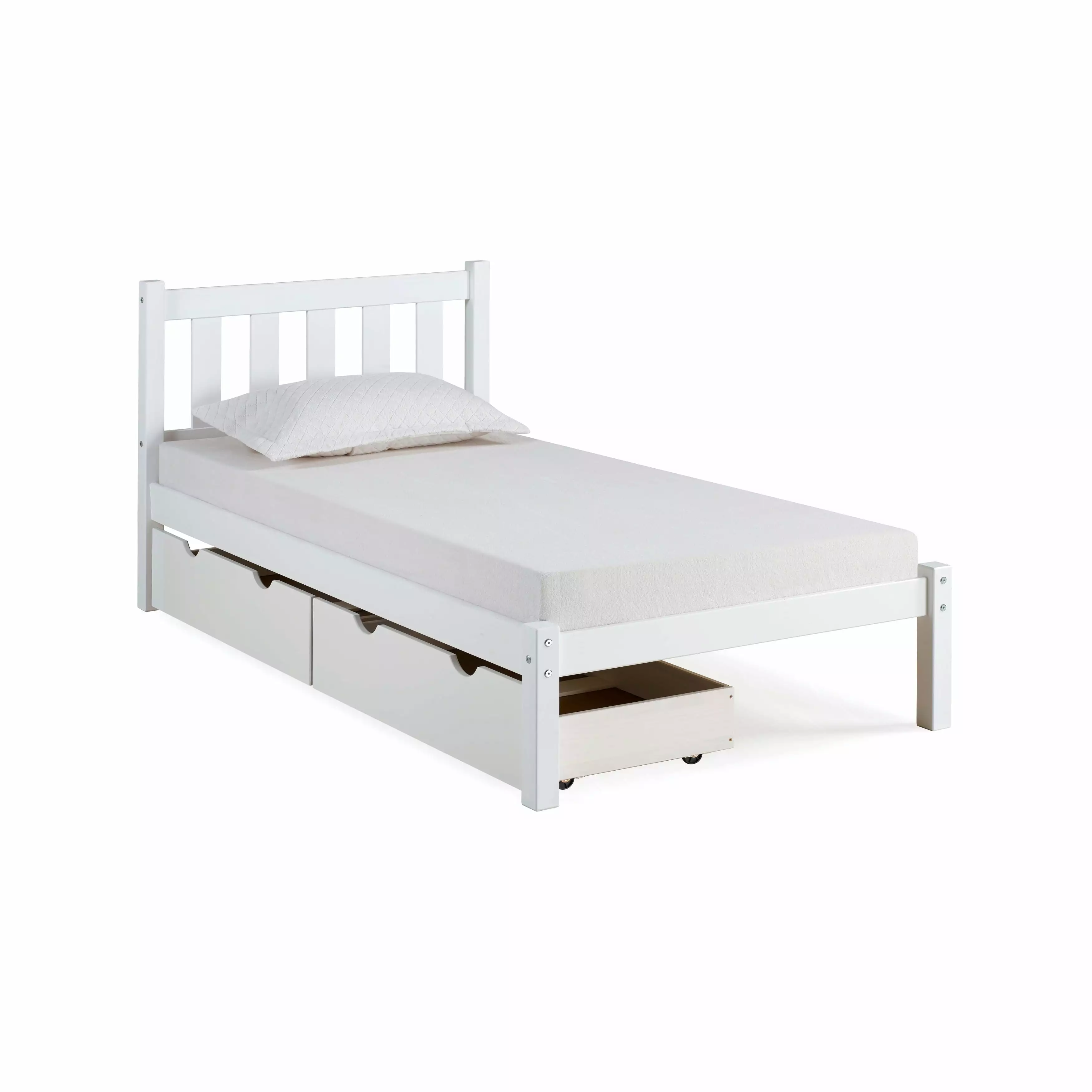 Alaterre Poppy Twin Bed Storage Drawers - White Modern Kids Bed Frame Underbed Storage