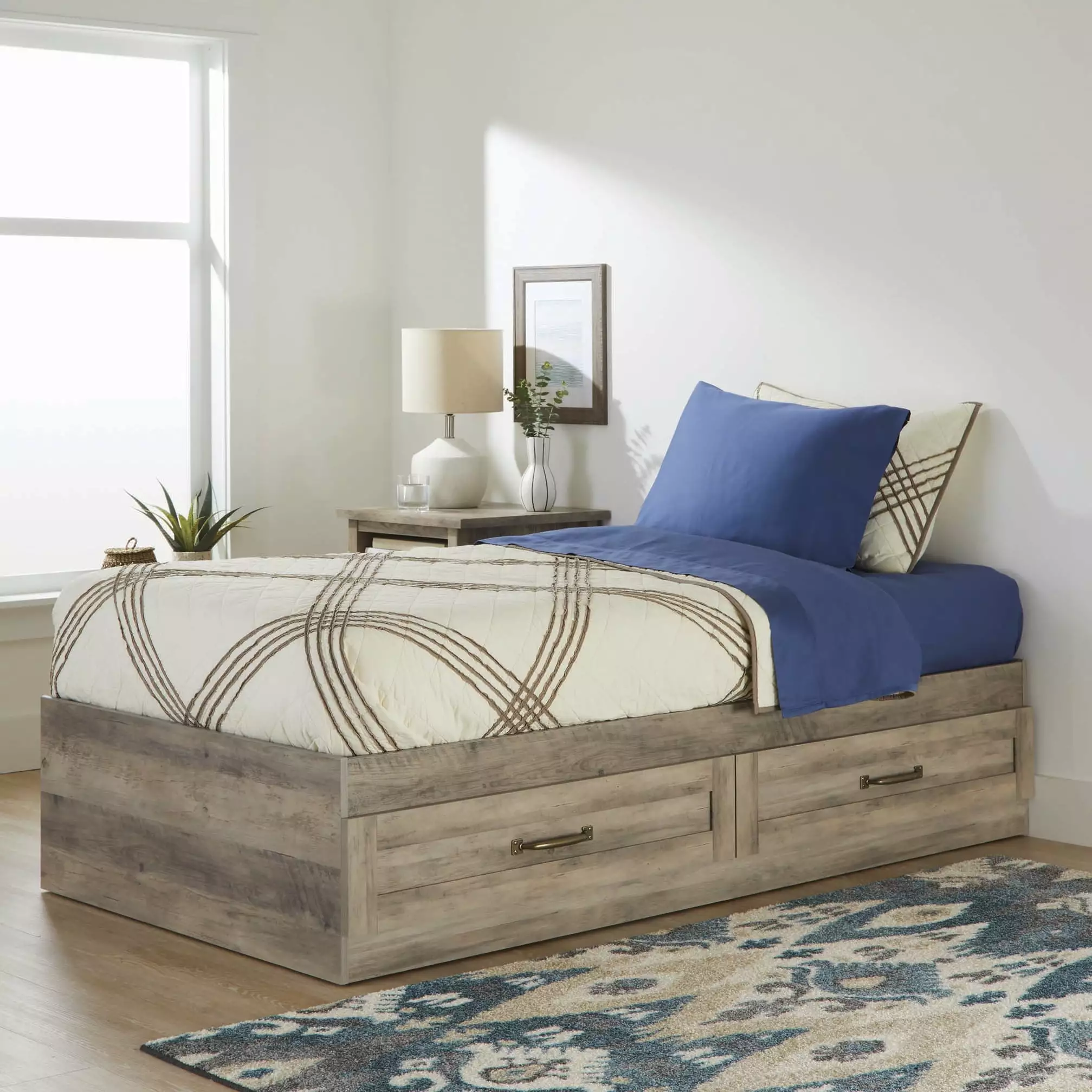 Better Homes & Gardens Modern Farmhouse Platform 2-Drawer Storage Bed Twin Rustic Gray