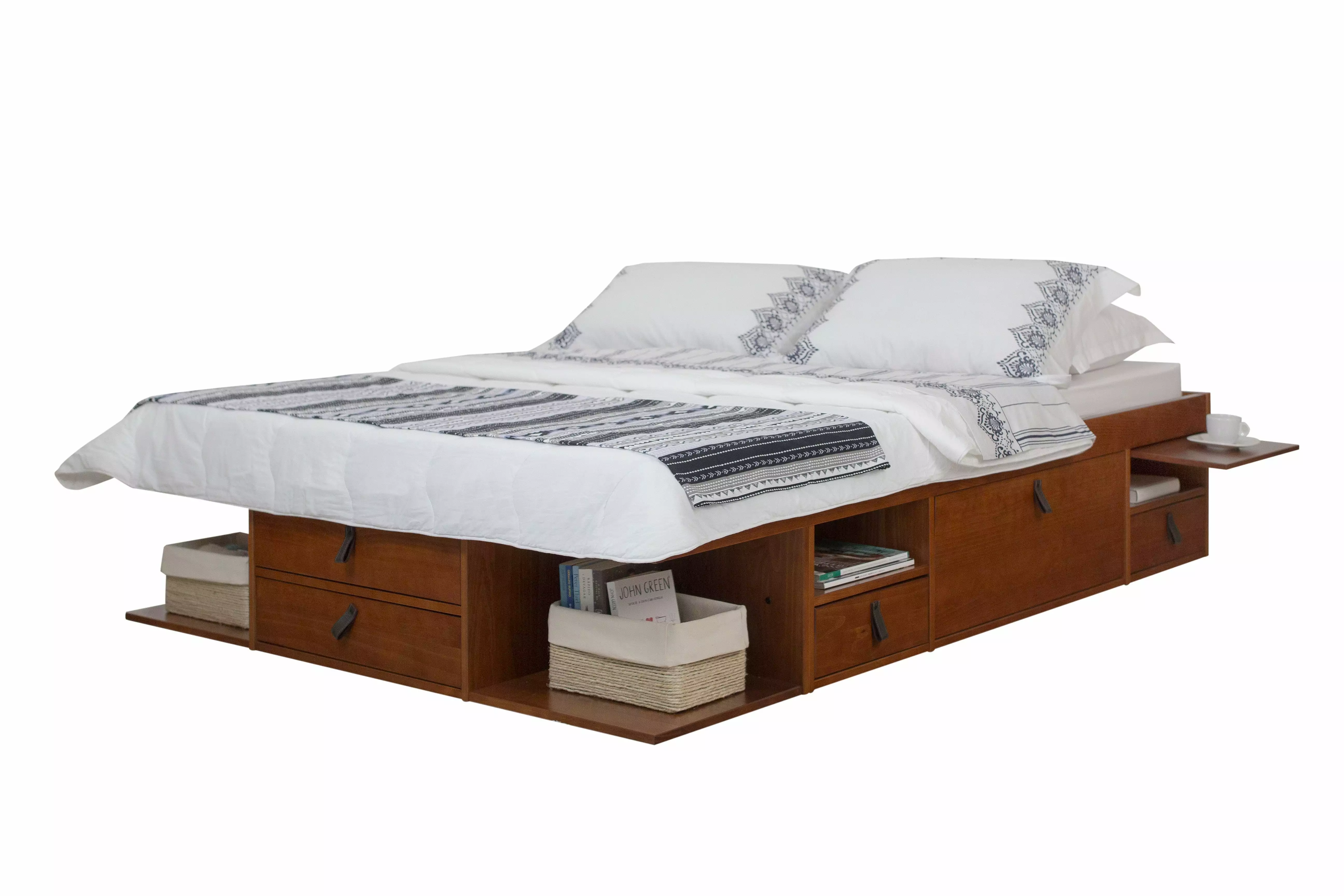 Memomad Bali Full Size Storage Platform Bed Frame Drawers Caramel Brown Wood