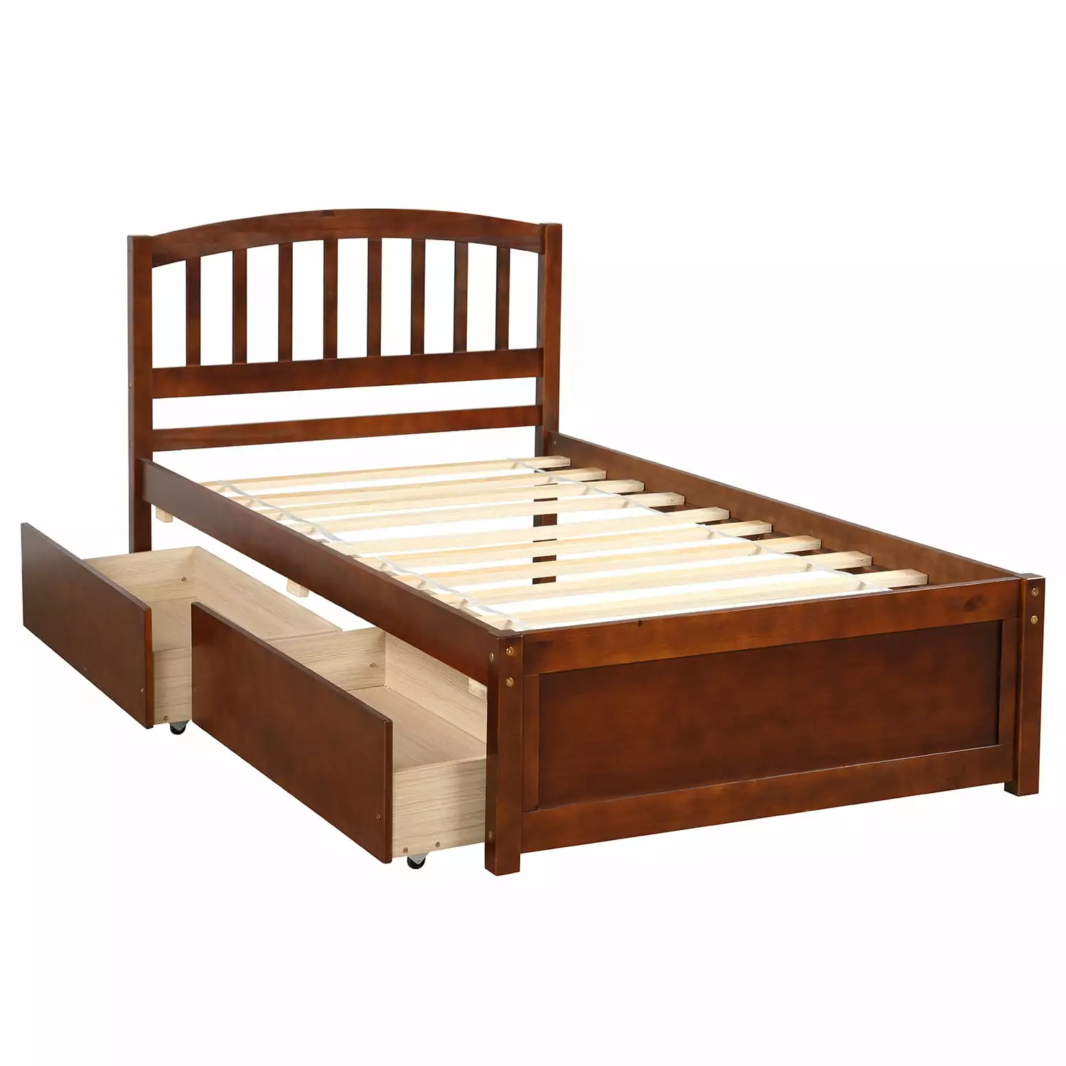 PAPROOS Bed Frame Storage Twin Size Wood Platform Bed 2 Drawers Kids Boys Girls Teens Adults