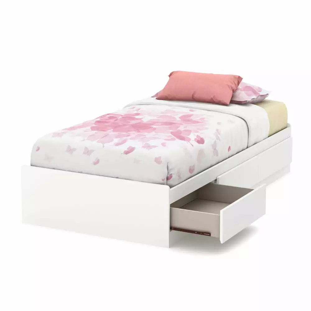 South Shore Callesto Twin Mates Bed 3 Drawers White - Sturdy Kids Bedroom Storage Solution