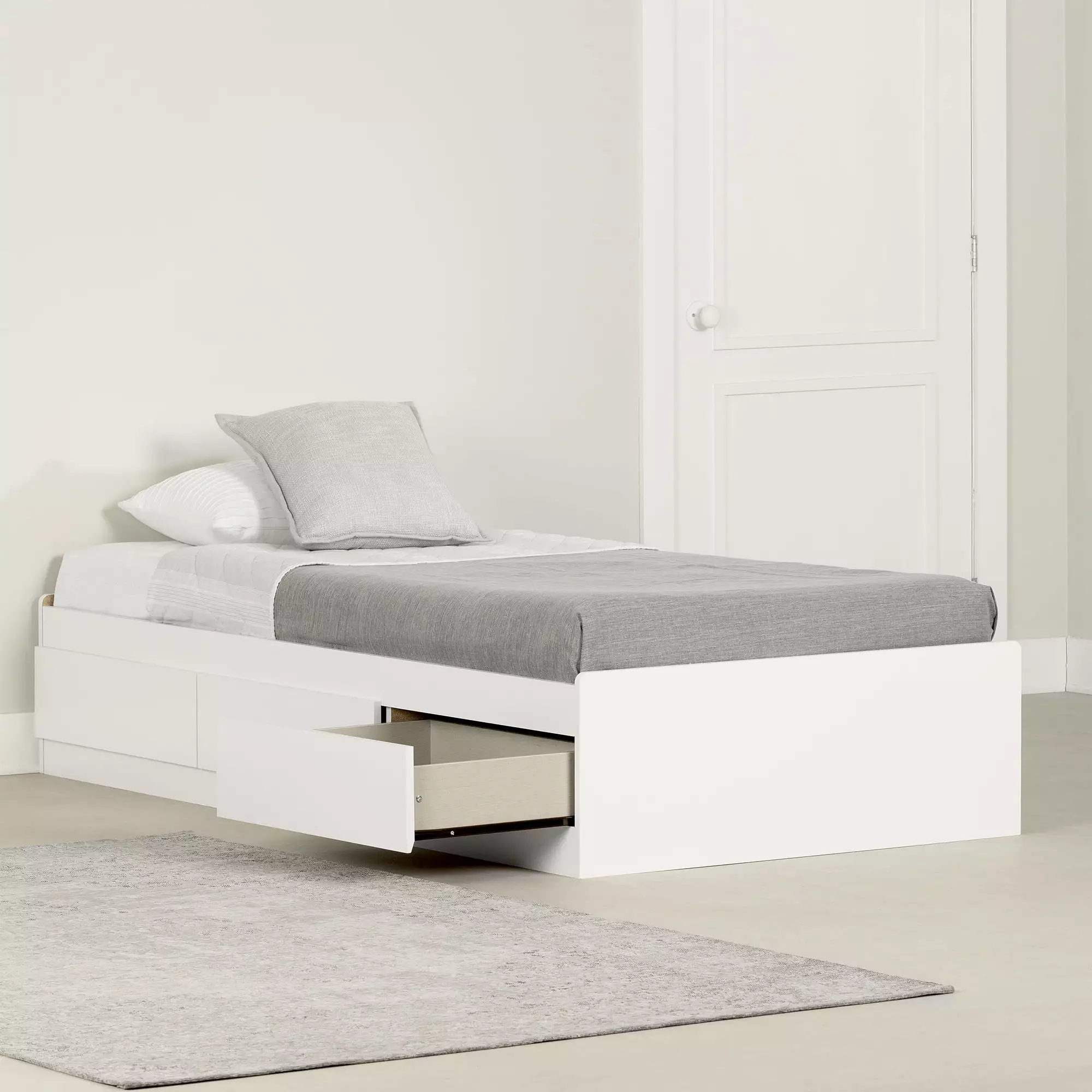 South Shore Logik Mates 3-Drawer Storage Bed Twin White - Space-Saving Bed Frame Built- Storage