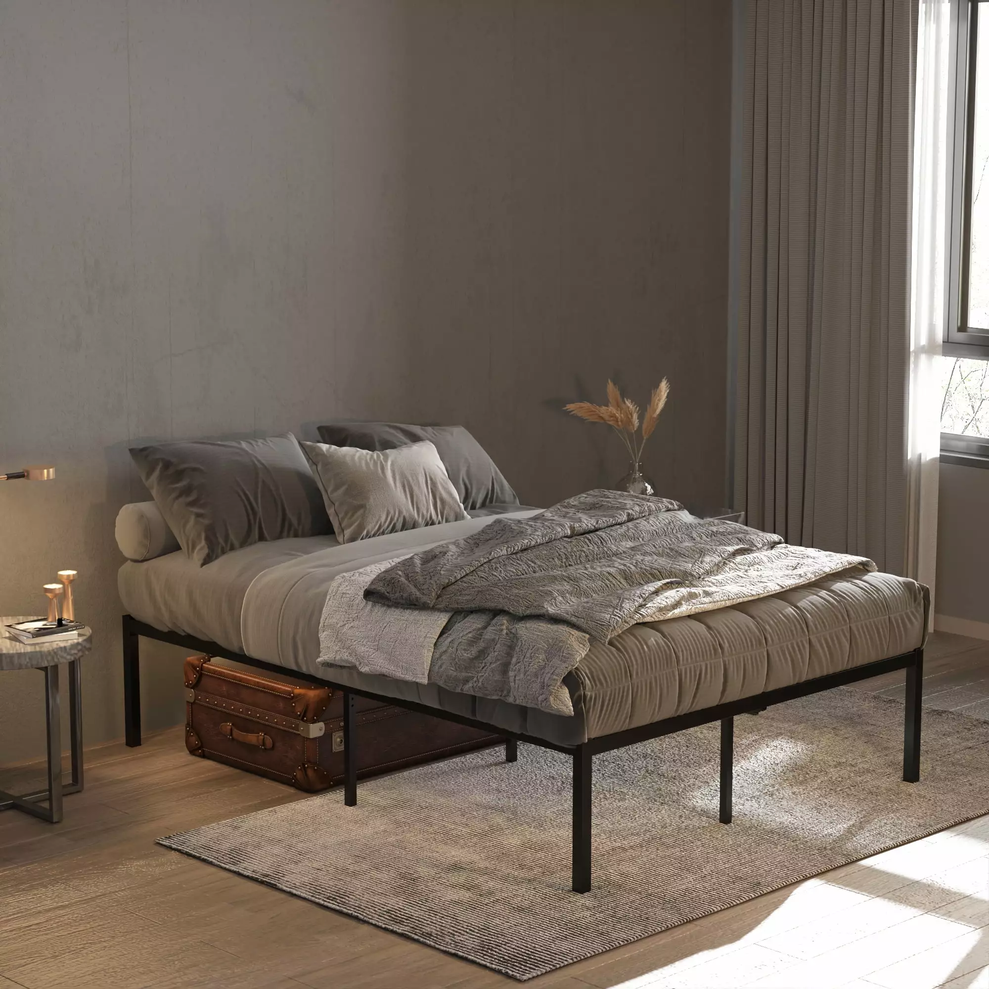 Yoneston 18 Inch High Storage Queen Size Metal Platform Bed Frame No Box Spring Needed