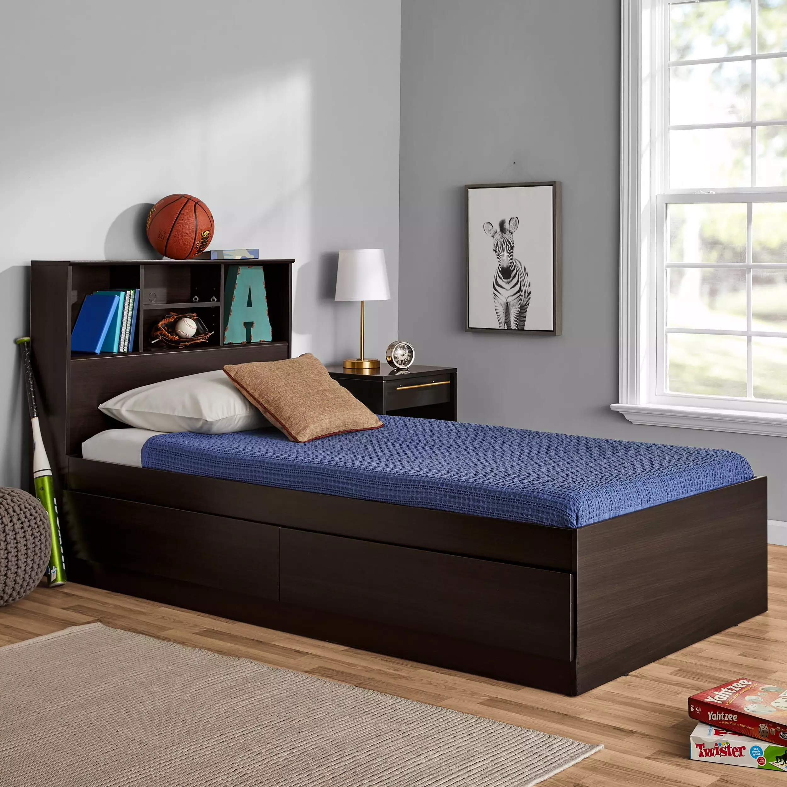 Your Zone Storage Bed Bookcase Headboard Twin Size Espresso Finish