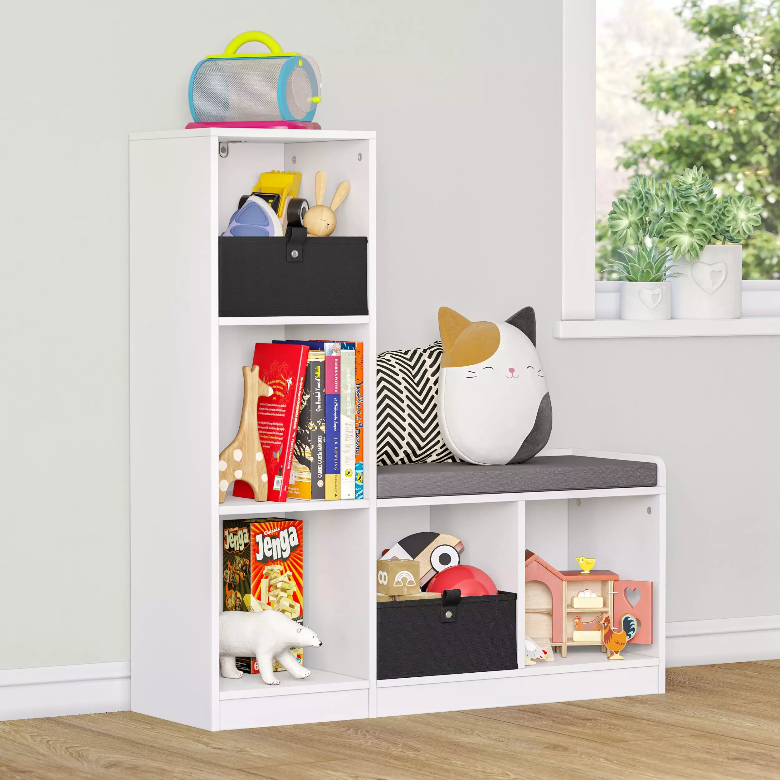 RiverRidge Kids 5 Cubby Storage Bench White Bedroom or Playroom
