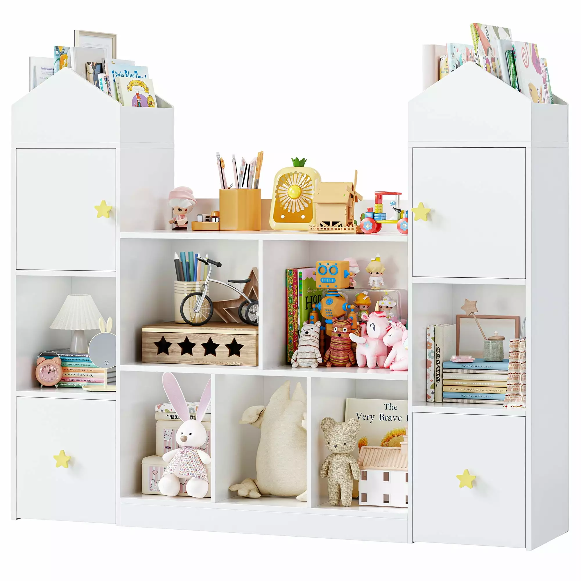 Homfa Kids Storage Cabinet Book Rack & Mobile Drawer Wood Toy and Book Storage Bookshelf Playroom Kidsroom White