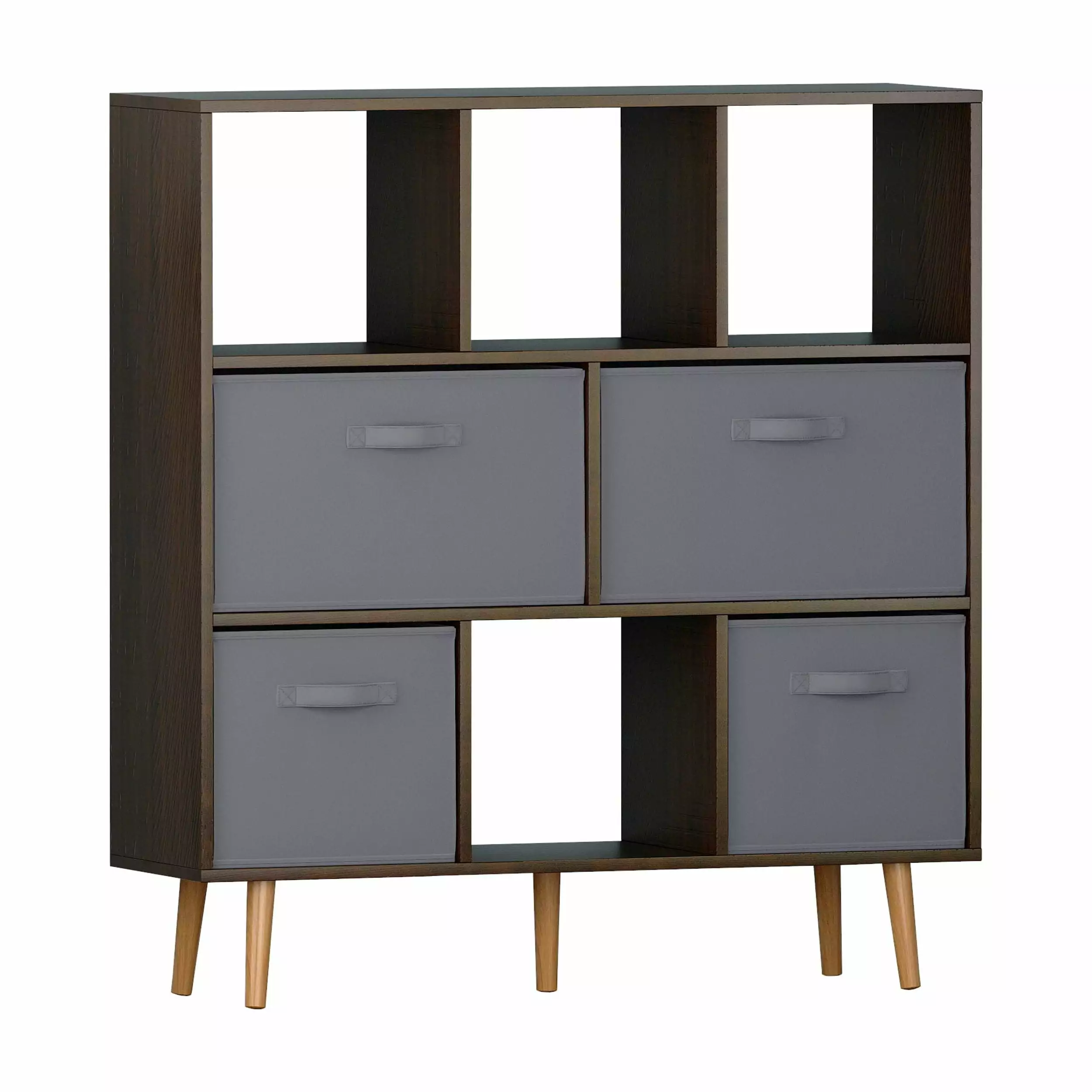 4 Layers 8 Grids 4 Non Woven Drawers MDF Triamine Bookshelf 39.3 x 11.8 x 42.1 Inches KitMax