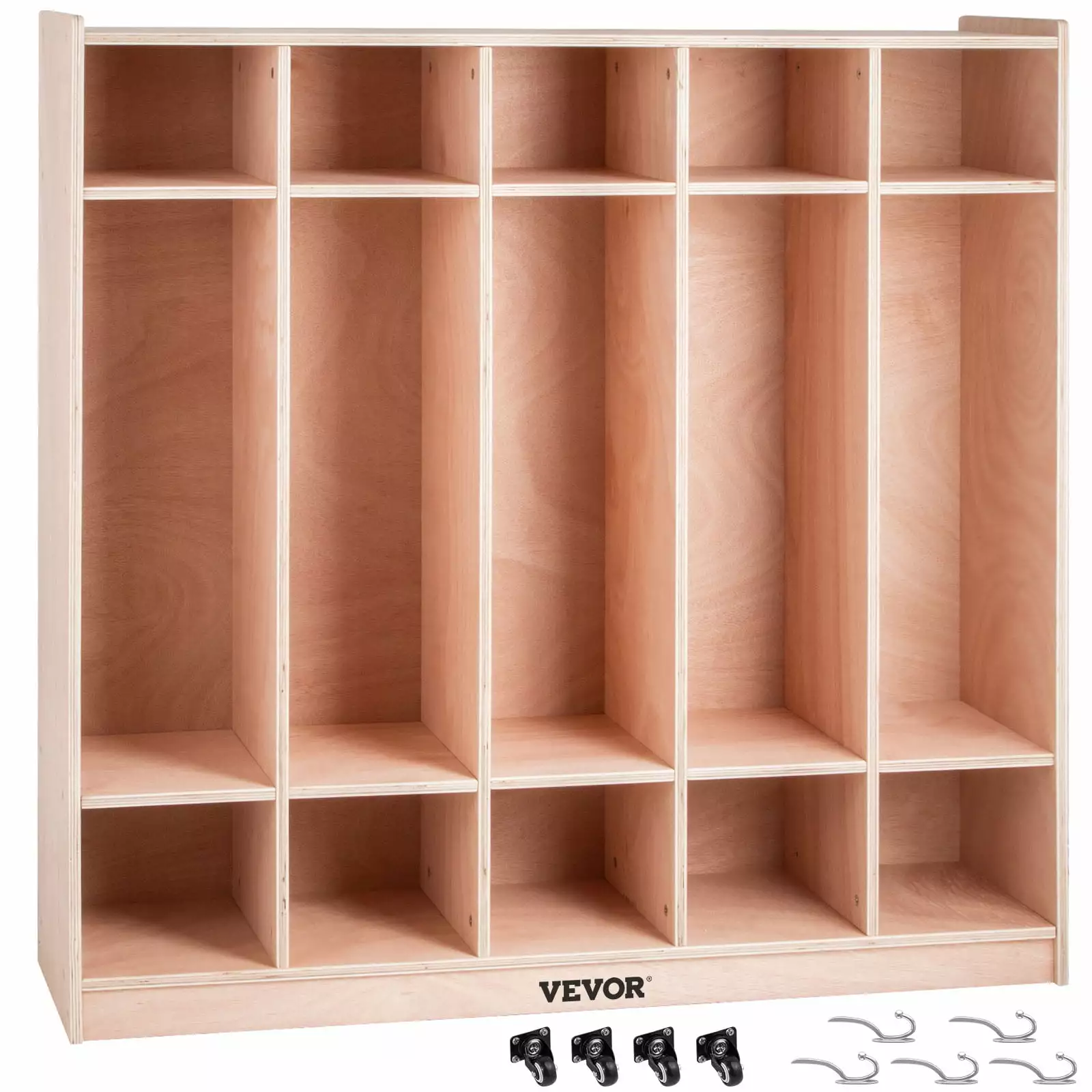 VEVOR 5 Grids Classroom Storage Cabinet Preschool Coat Cubby Lockers 48.4 Inch Plywood Birch Coat Locker Home Kids