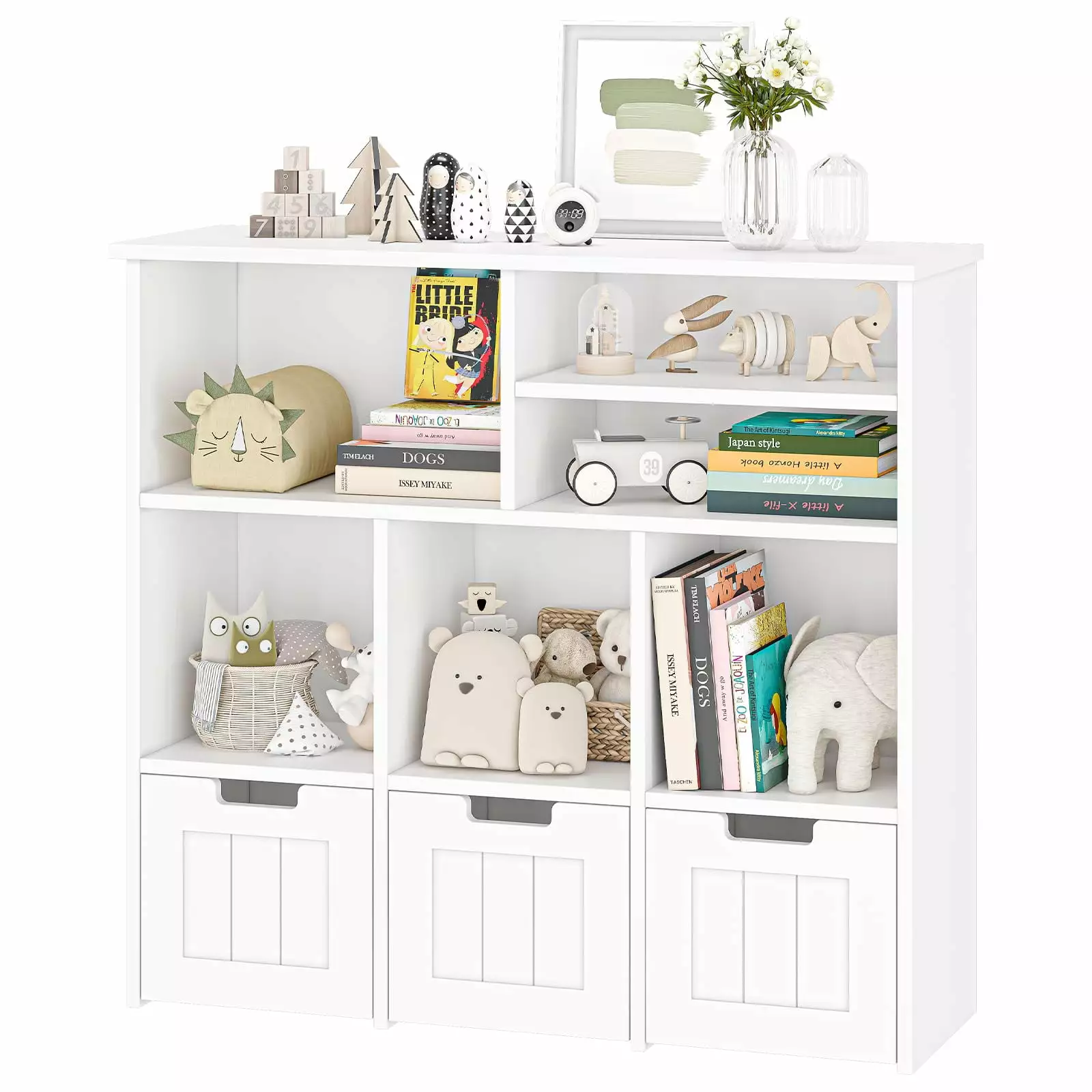 DSstyles Toy Storage Cabinet 3 Movable Drawers & 6 Cubes Kids White