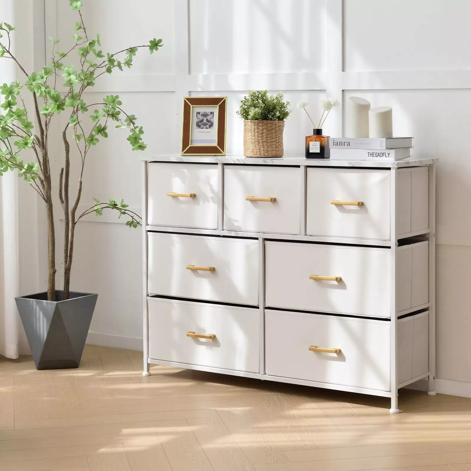 Bigroof Luxury 7-Drawer Steel Frame Clothes Storage Dresser Artificial Leather Modern Bedroom