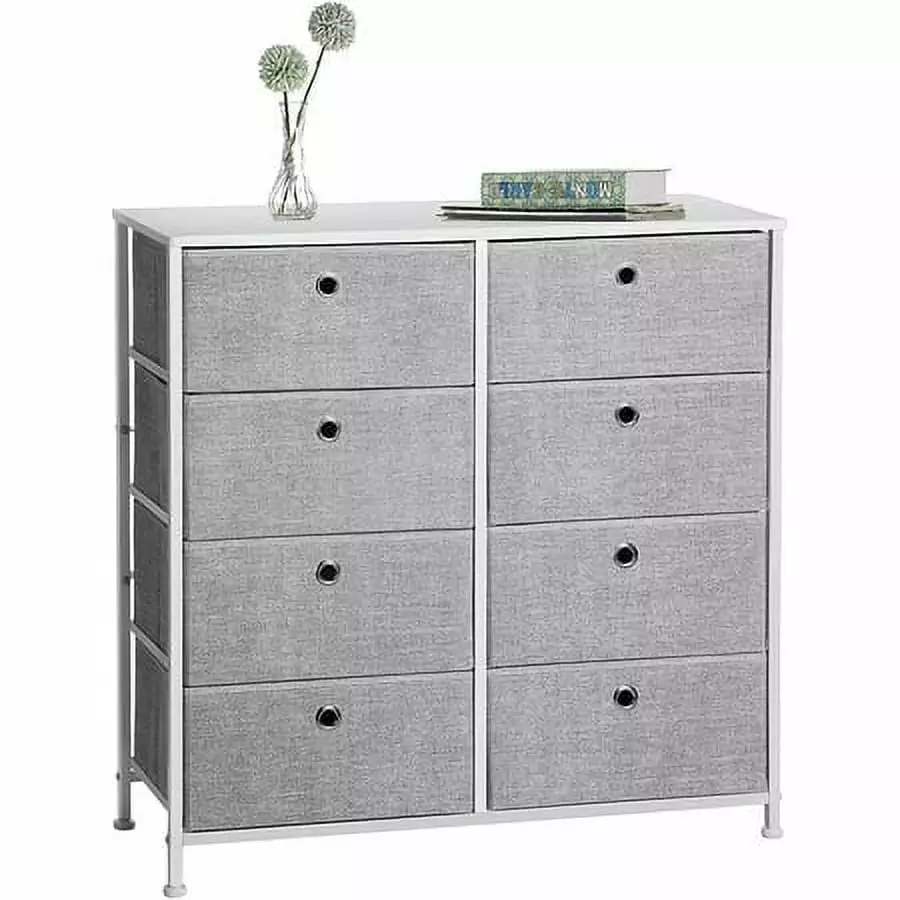 SONGMICS 4-Tier Storage Dresser 8 Easy Pull Fabric Drawers and Wooden Tabletop Light Gray SONGMICS by SONGMICS HOME