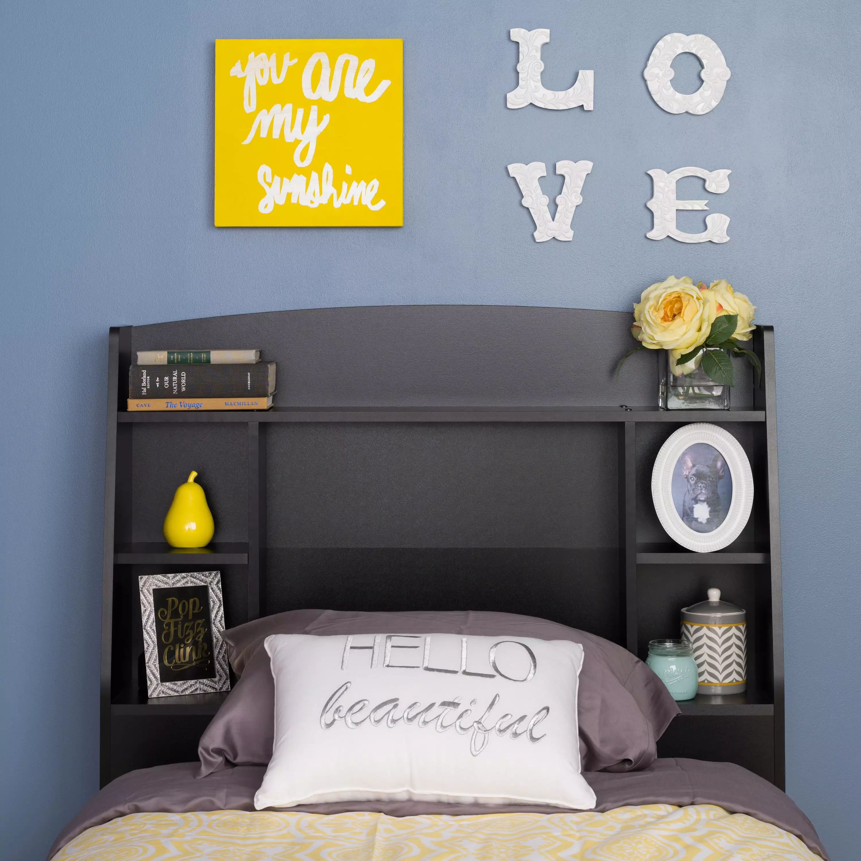 Astrid Twin Storage Headboard Side Compartments Black Modern Bedroom Furniture PREPAC RTA STORAGE & FURNITURE