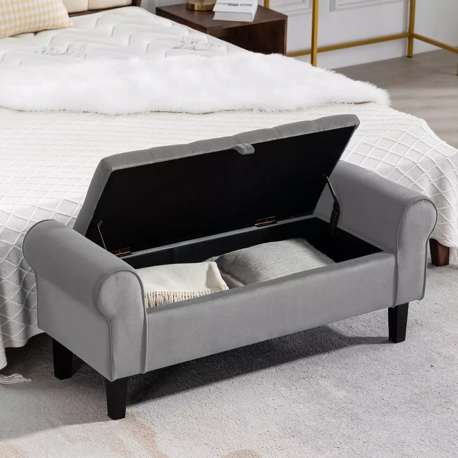 JUSTLET 48 Large Storage Ottoman Bench Gray End Bed Bench Rolled Arm