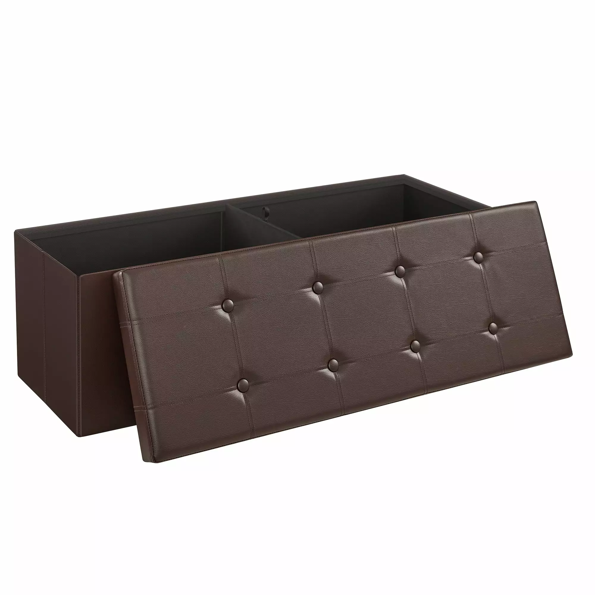 SONGMICS 43 Storage Ottoman Bench - Leather Ottoman Storage Holds Up to 660lb, Folding Footstool Bedroom Brown SONGMICS by...