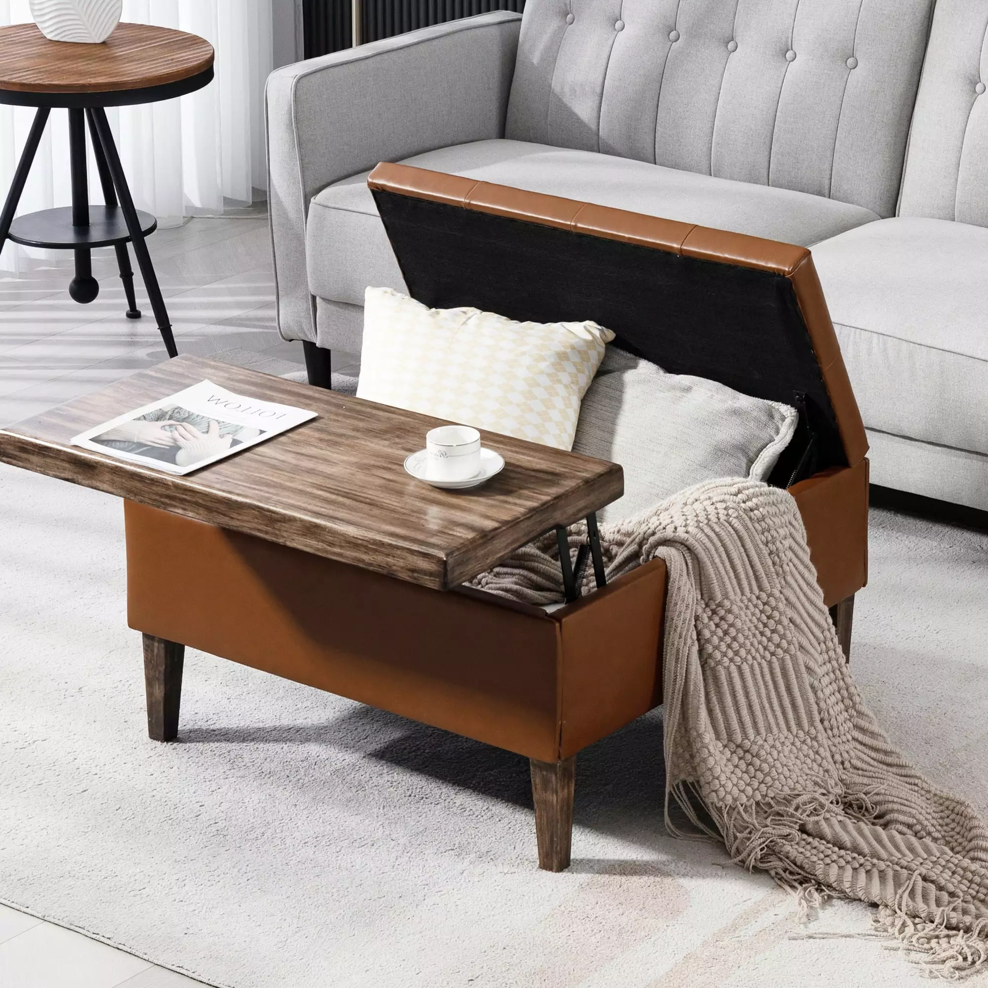 WangSiDun Orange Large Square Storage Ottoman Lift Top Living Room and Bedroom