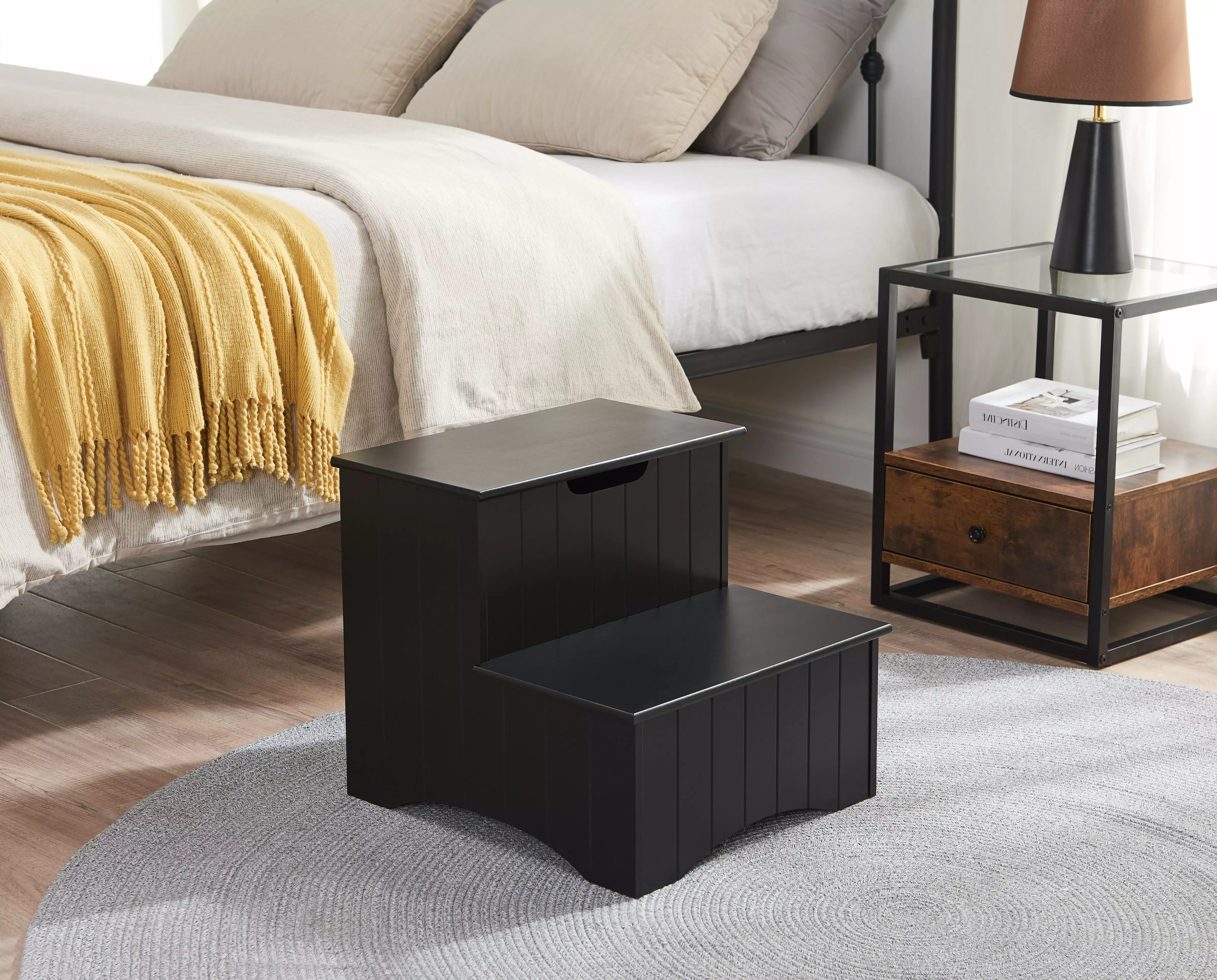 Elgin Contemporary Wooden Bedroom Step Stool Storage Black Pilaster Designs