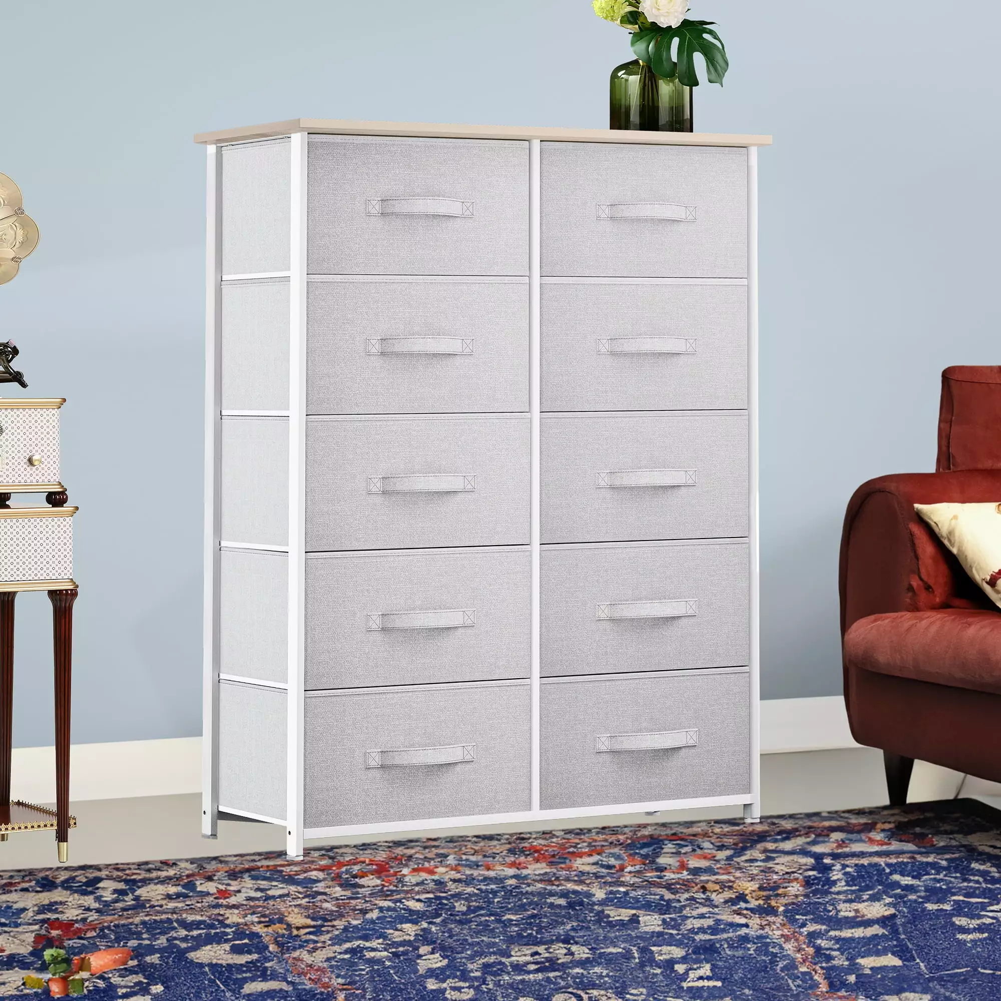 Dextrus 10 Drawers Fabric Storage Tower Arranger Unit Bedroom Living Room
