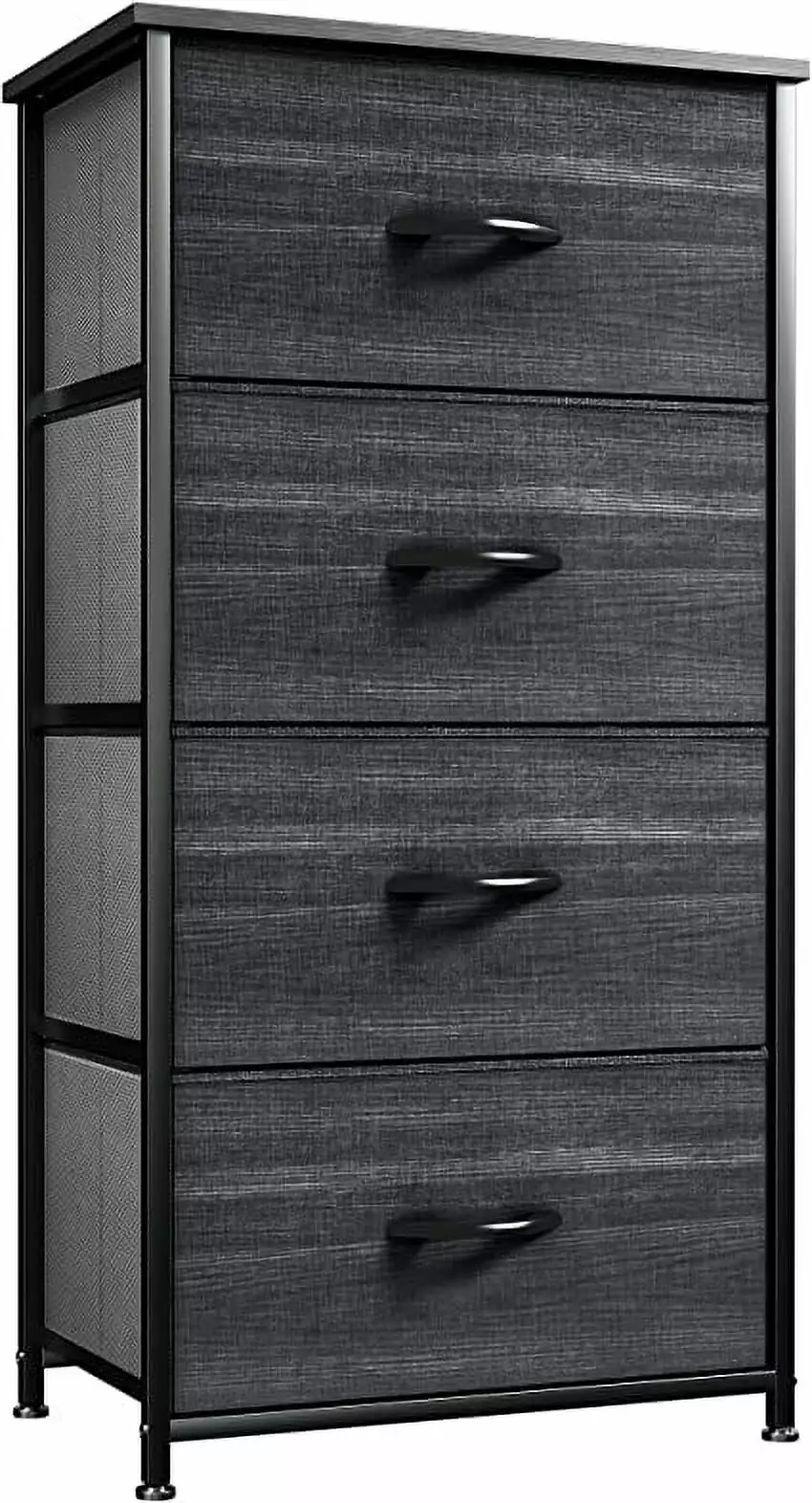 YINTATECH 4-Drawer Fabric Dresser Storage Tower Charcoal Black Wood Grain