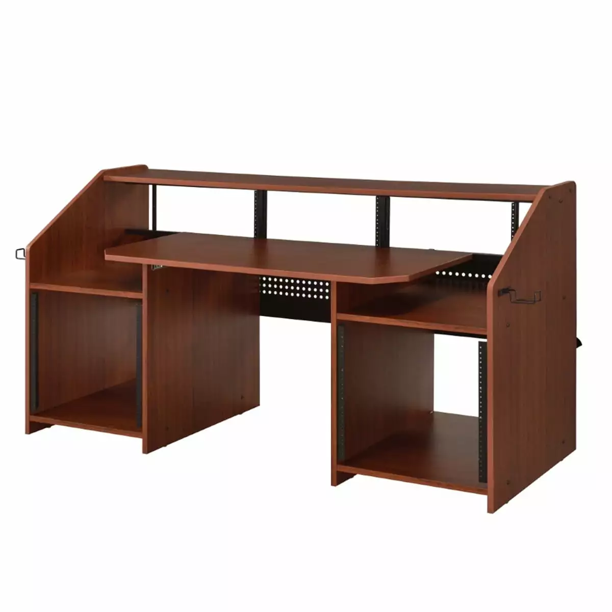 Saltoro Sherpi 71 Inch Wood Music Desk Studio Workstation 3 Shelves Cherry Brown