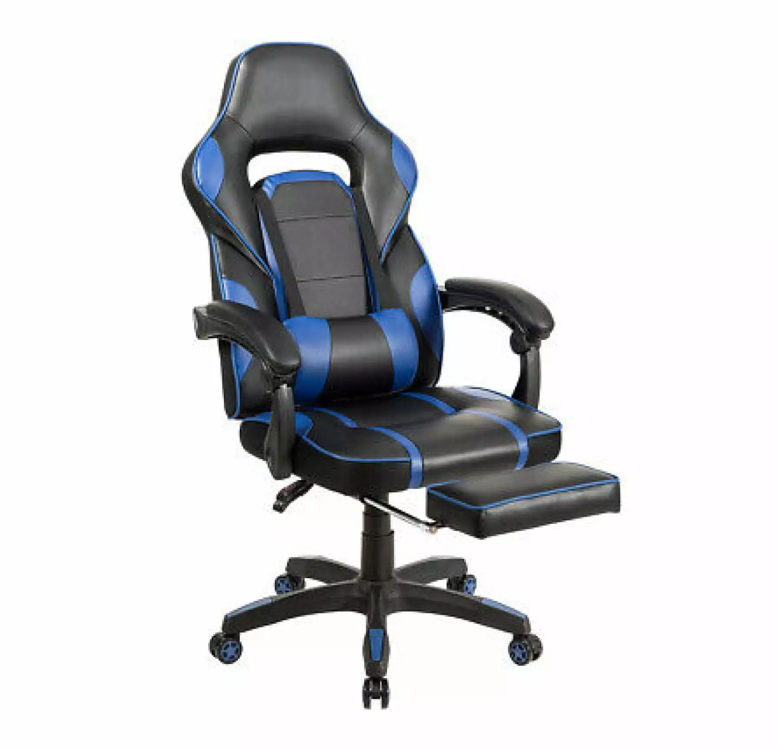 WANCQ Massage Gaming Chair Recliner Racing Study Chair Footrest Lumbar Support Blue