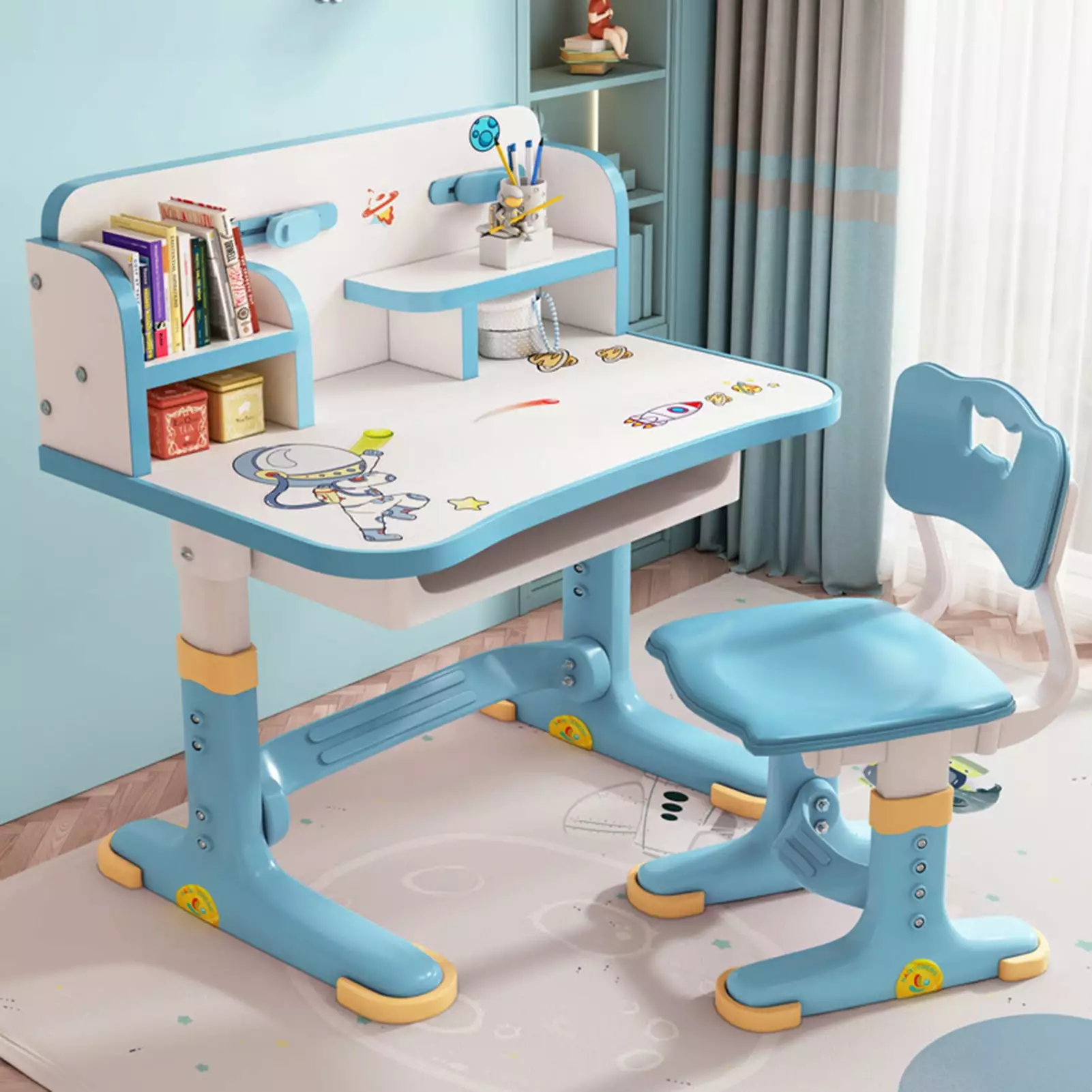 Mairbeon Multifunctional Kids Desk and Chair Set Height Adjustable Study Table Drawer Set Widened Desktop Multi Separation...