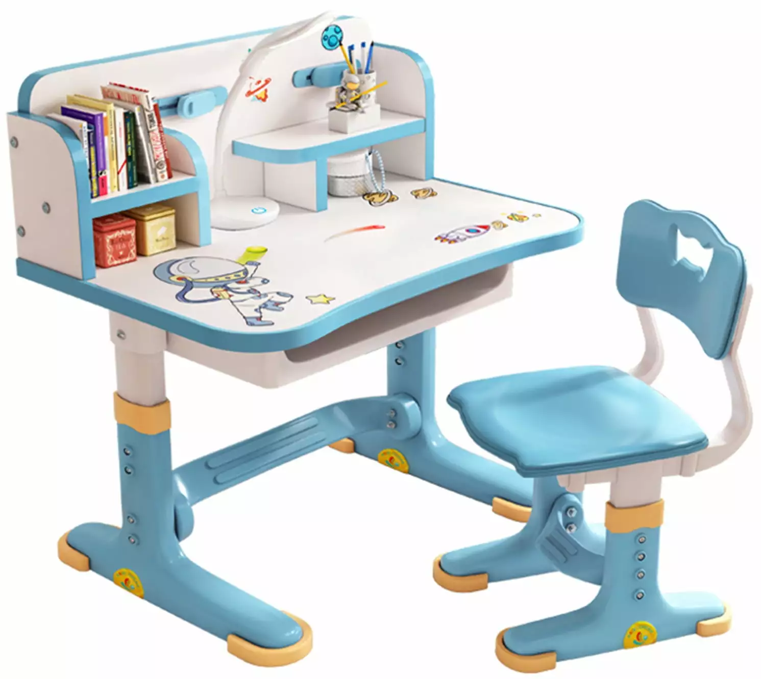 Riguas Kids Desk Chair Set Adjustable Height, Widened Desktop, and Multi-Separation Cartoon Pattern
